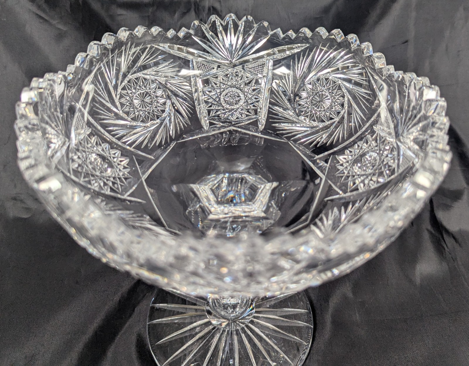 American Brilliant Cut Glass 1876-1916 Compote Stars Pinwheels Fans Zipper Stem