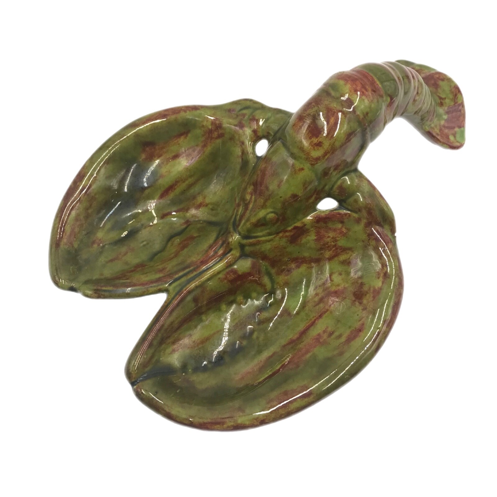 Art Pottery Lobster Divided Serving Dish Drip Glaze Signed BAS Decorative