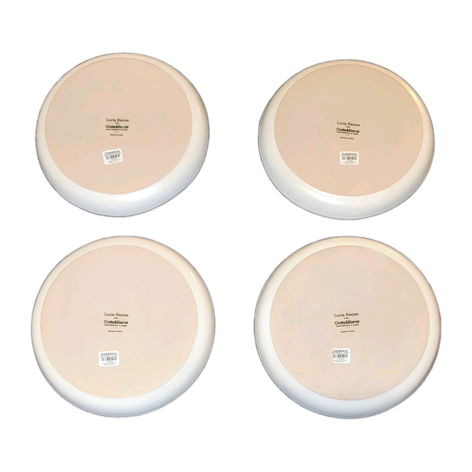 RARE 4 Crate & Barrel Lucia Eames LOVE Salad Plates White Embossed 2022 NEW NWT!