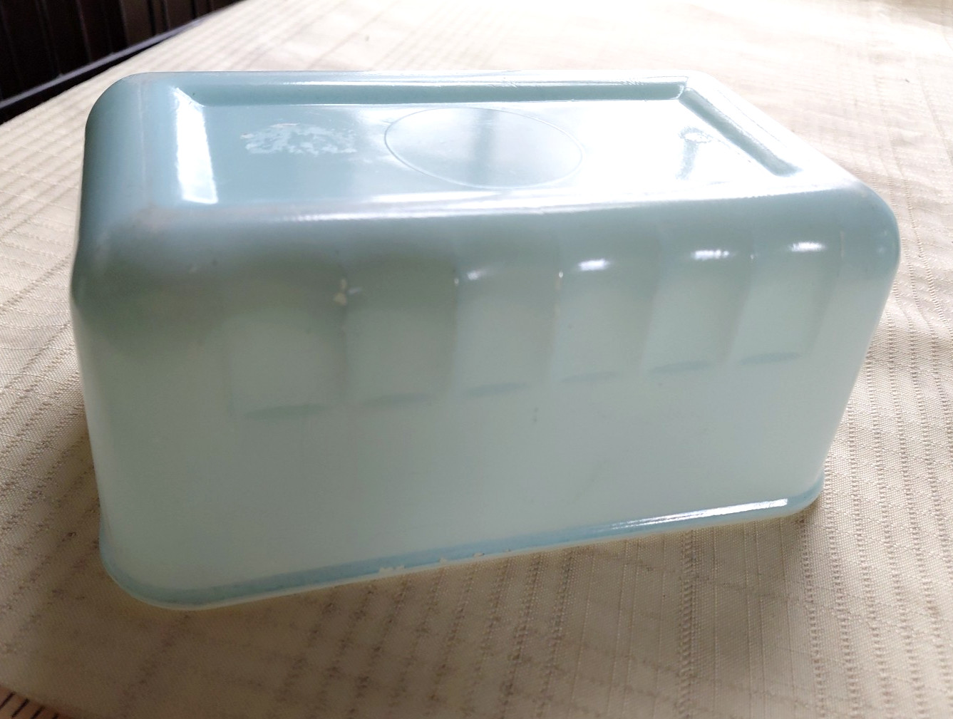 vintage turquoise glasbake refrigerator dish 6”