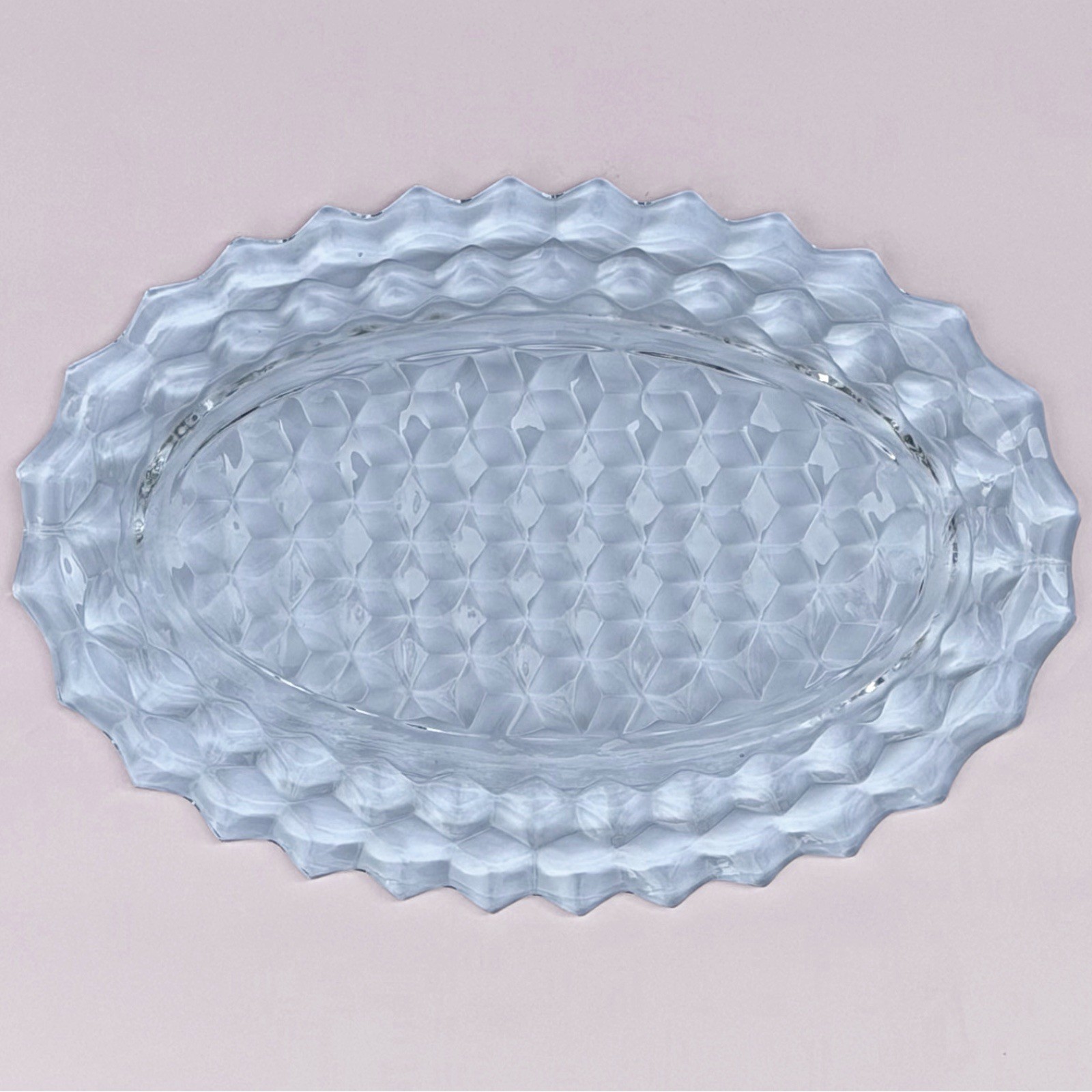 Fostoria American Oval Platter Serving Platter 10.5in Clear Cubist Vtg