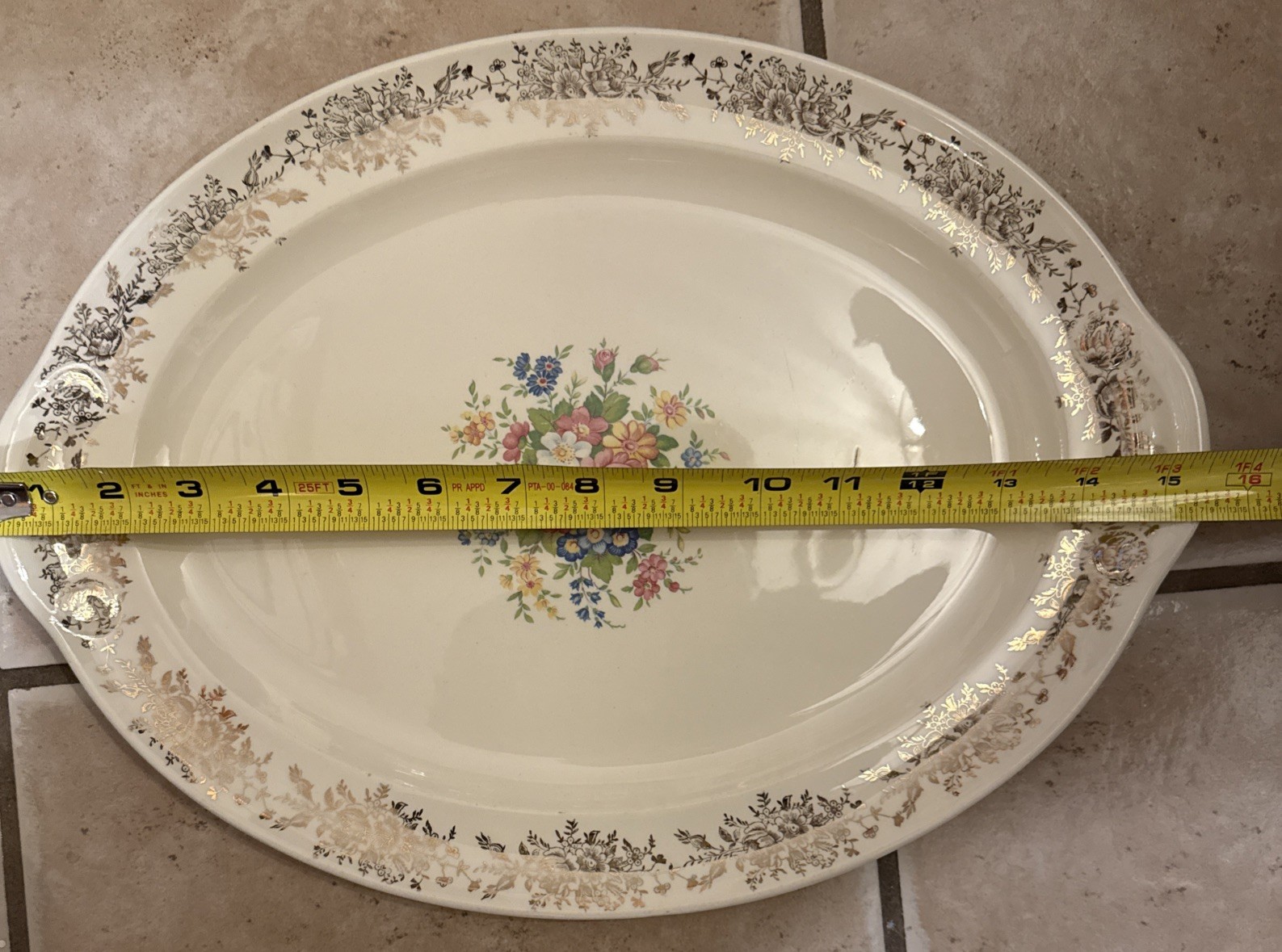 Vintage Taylor Smith Taylor Platter Spring Floral Pattern & Gold Filigree 15.5”