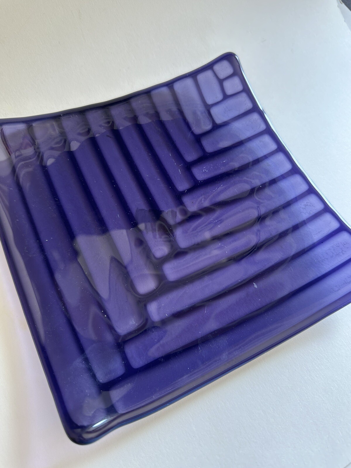 Fused Glass Art Plate Square 8”x8” Abstract Contemporary Modern Amethyst Purple
