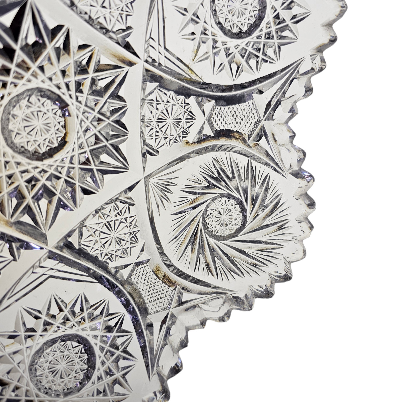 ABP American Brilliant Cut Glass Scalloped Hob Star Dish Sawtooth Pinwheel Bowl