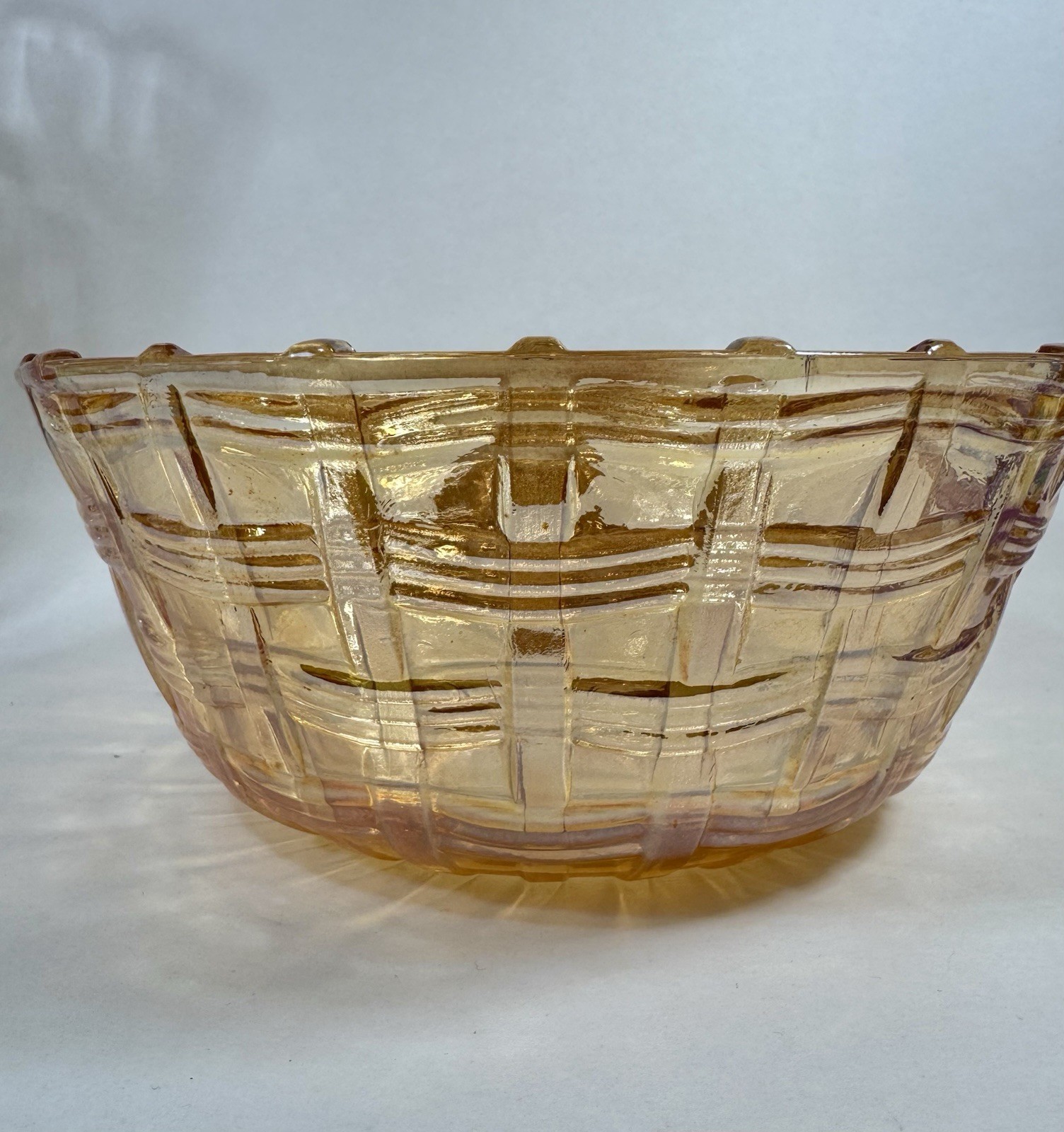 Carnival Glass Bowl Basket Weave Marigold Serving Iridescent 7.25” Vintage B78