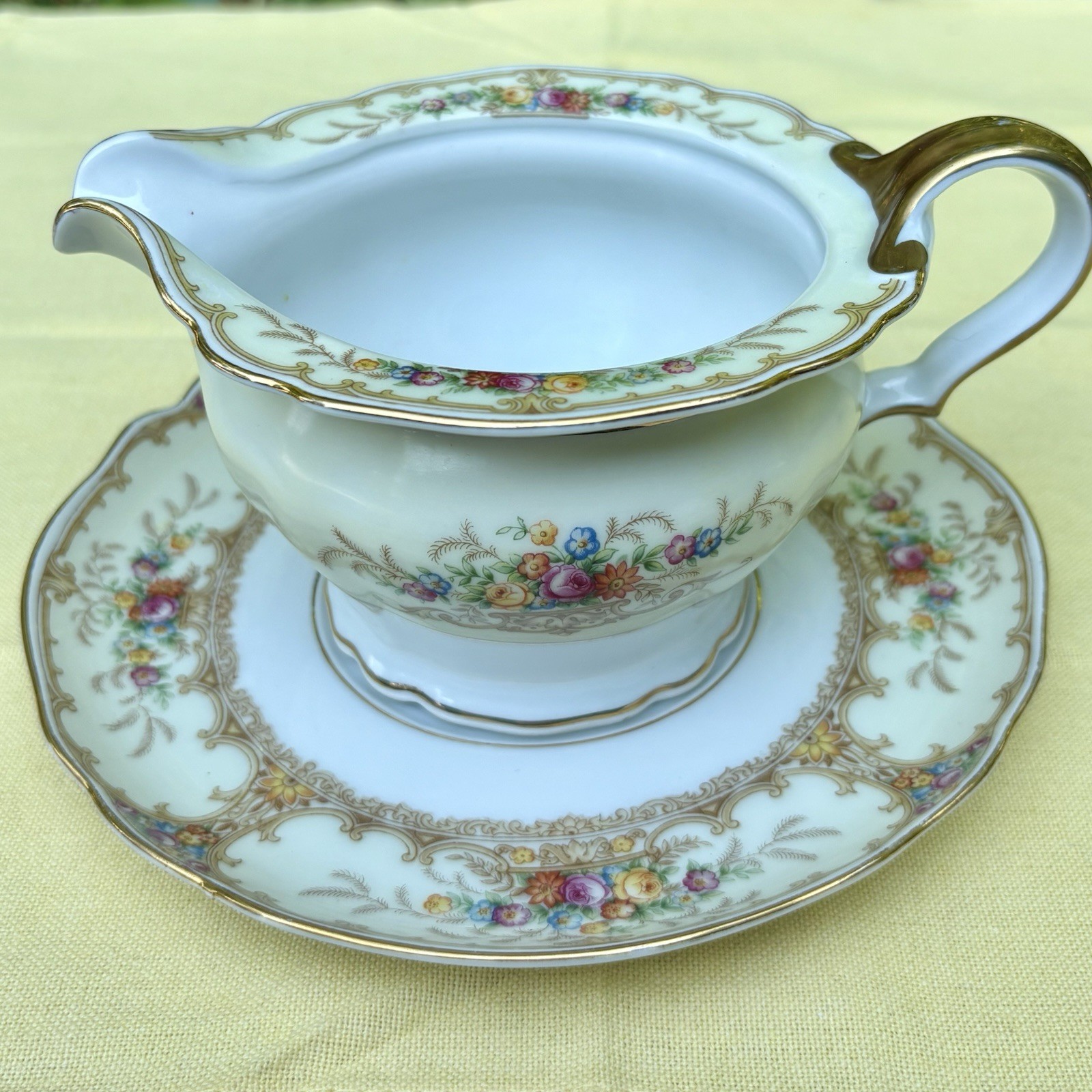 Paul Muller Selb Meadowbrook Antique Creamer And Saucer-Gold Trim