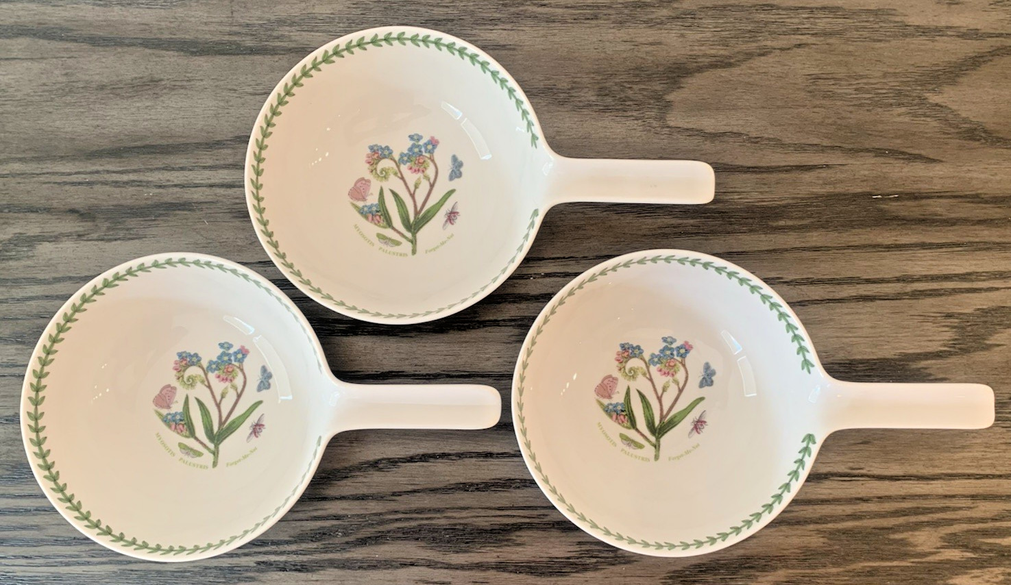 (3)Portmeirion BOTANIC🌺Garden FORGET-ME-NOT Bowls w/Handle SUSAN WILLIAMS-ELLIS