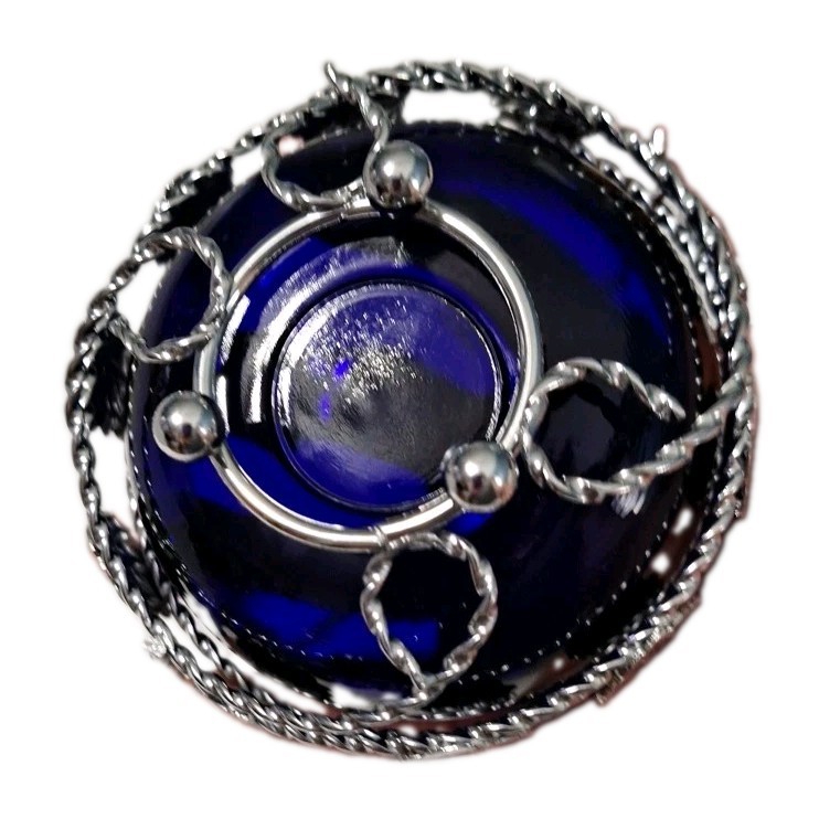 Vintage Cobalt Blue Condiment Server/ Candy Dish With Silver tone Caddy READ