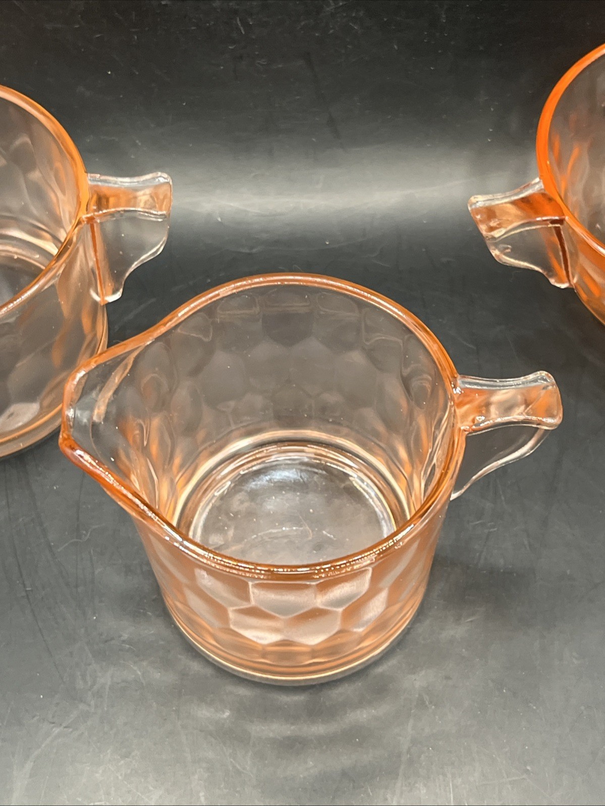Jeannette Glass Hex Honeycomb Pink Depression Sugar Creamer Tea Grandmillenial