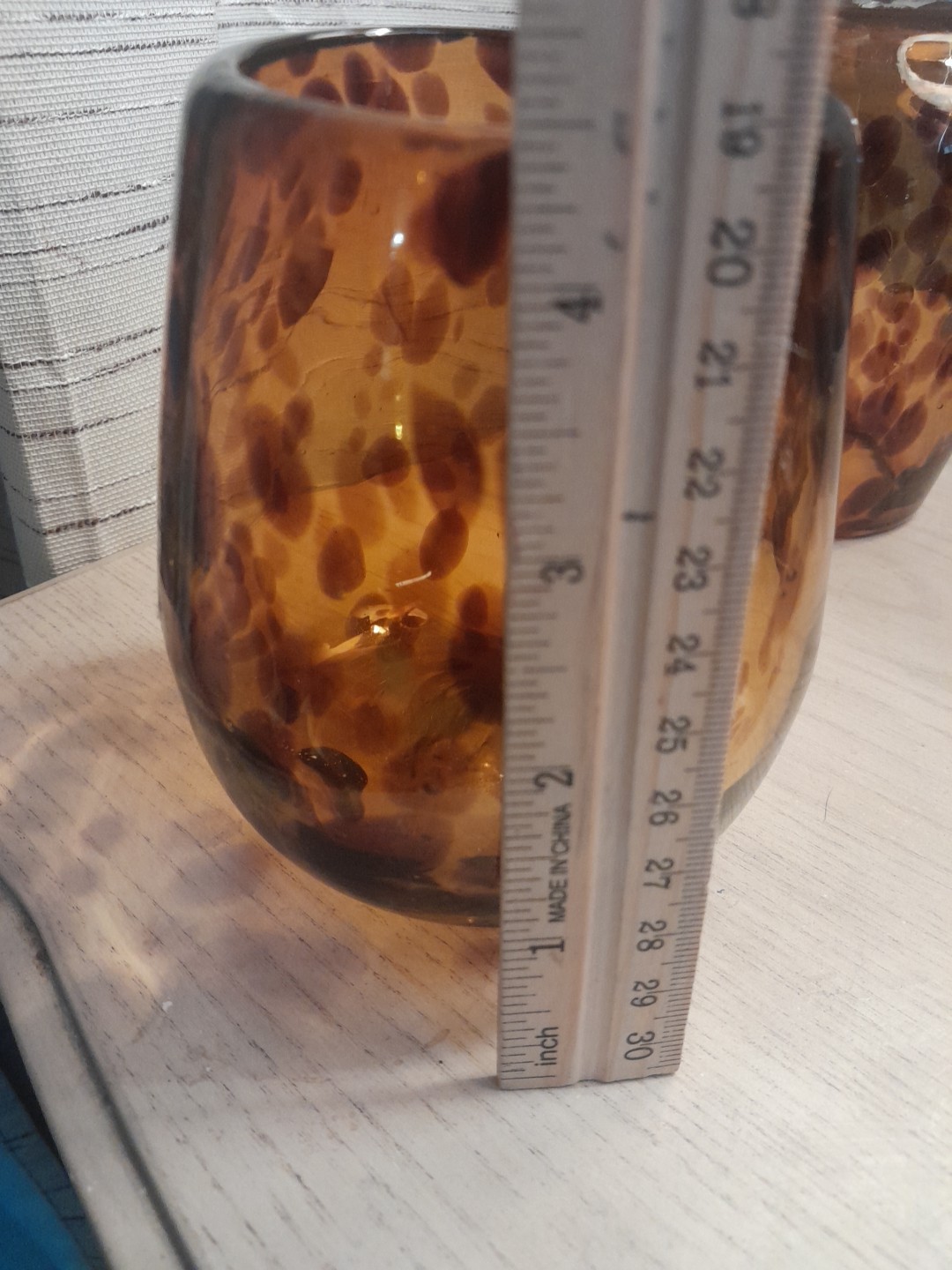2 Vintage Hand Blown Tortoise-Shell Wine Glass Thick Glass 5 1/2 Inches Height