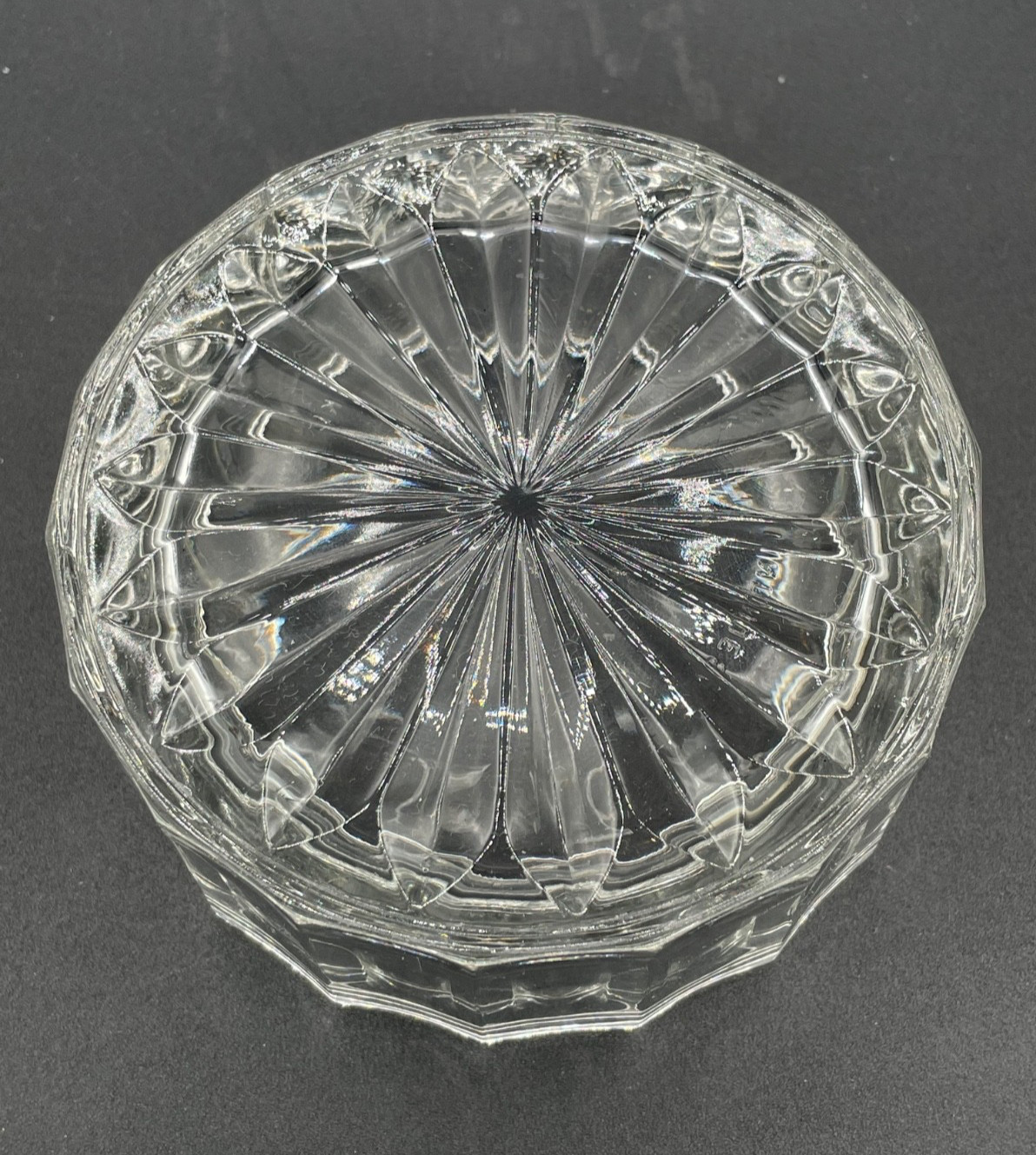 KIG Indonesia, Geometric Pattern w/Sunburst Clear Glass Candy or Trinket Dish