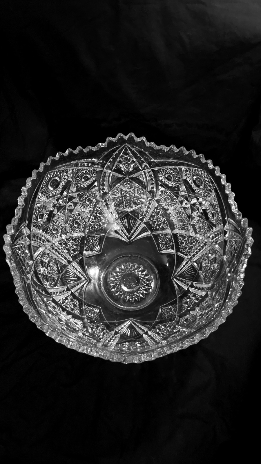 Antique ABP Cut Glass Centerpiece Bowl 13″ Huge Heavy 10lb Hobstar Crystal