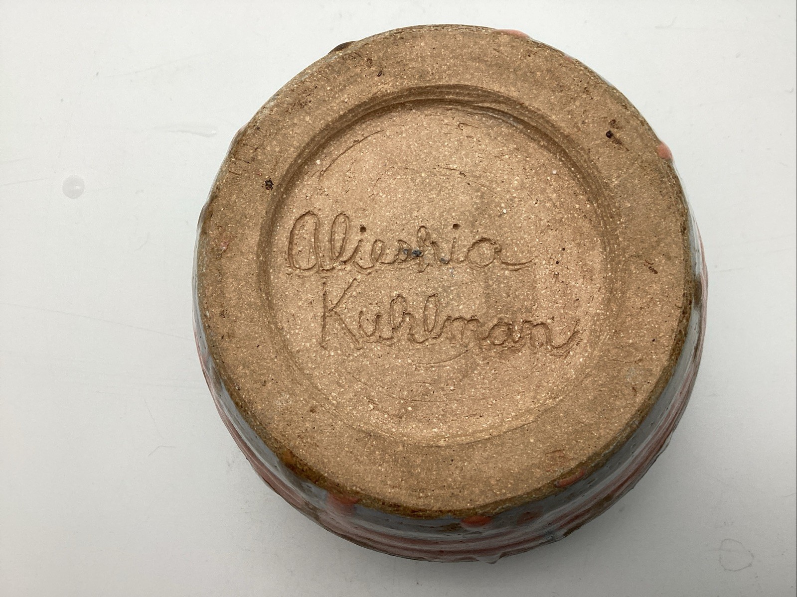Signed Alieshia Kuhlman Studio Pottery Bowl 5” Hand Thrown Drip Glaze Stoneware