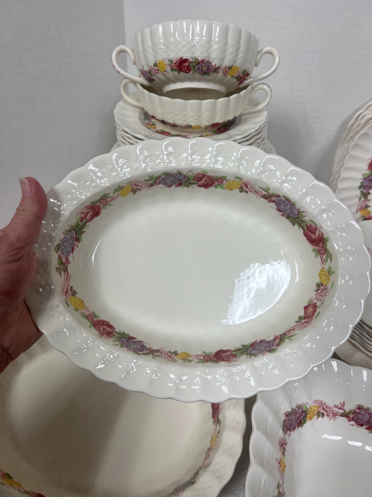OLD Copeland Spode Rose Briar Basket Weave Rim
