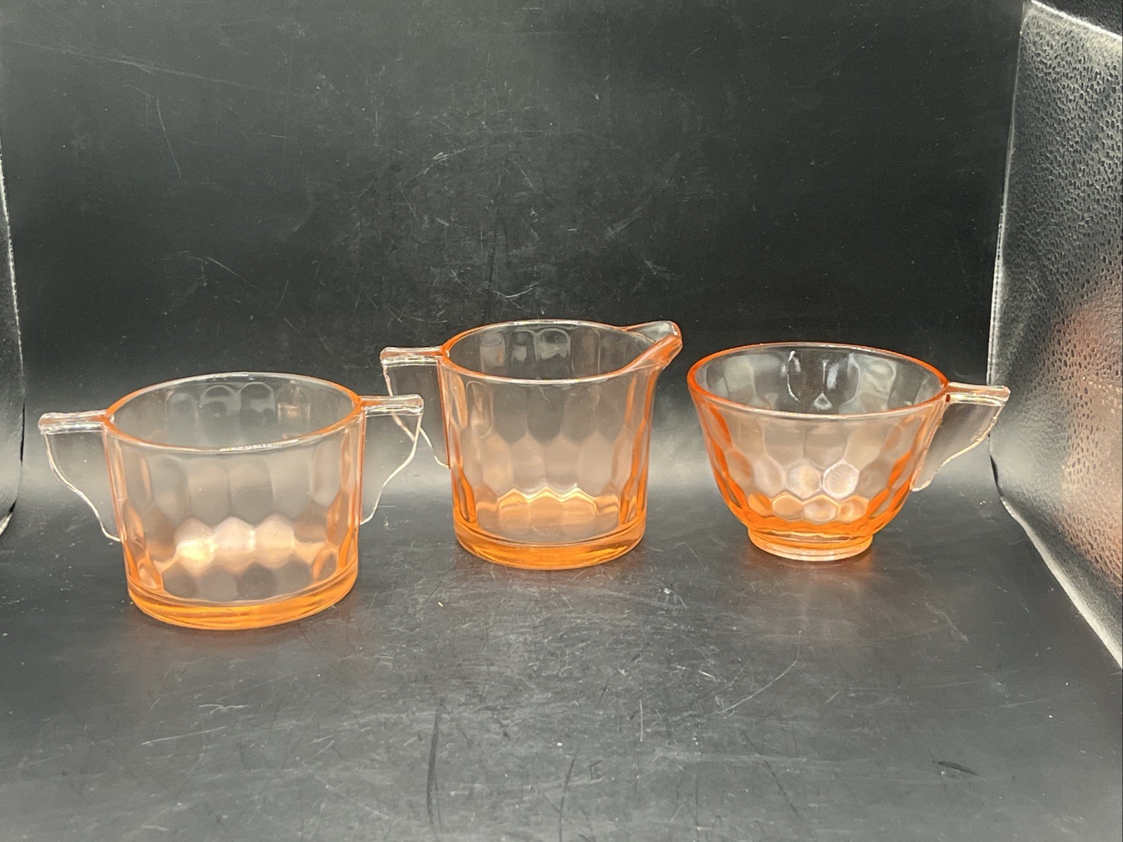 Jeannette Glass Hex Honeycomb Pink Depression Sugar Creamer Tea Grandmillenial