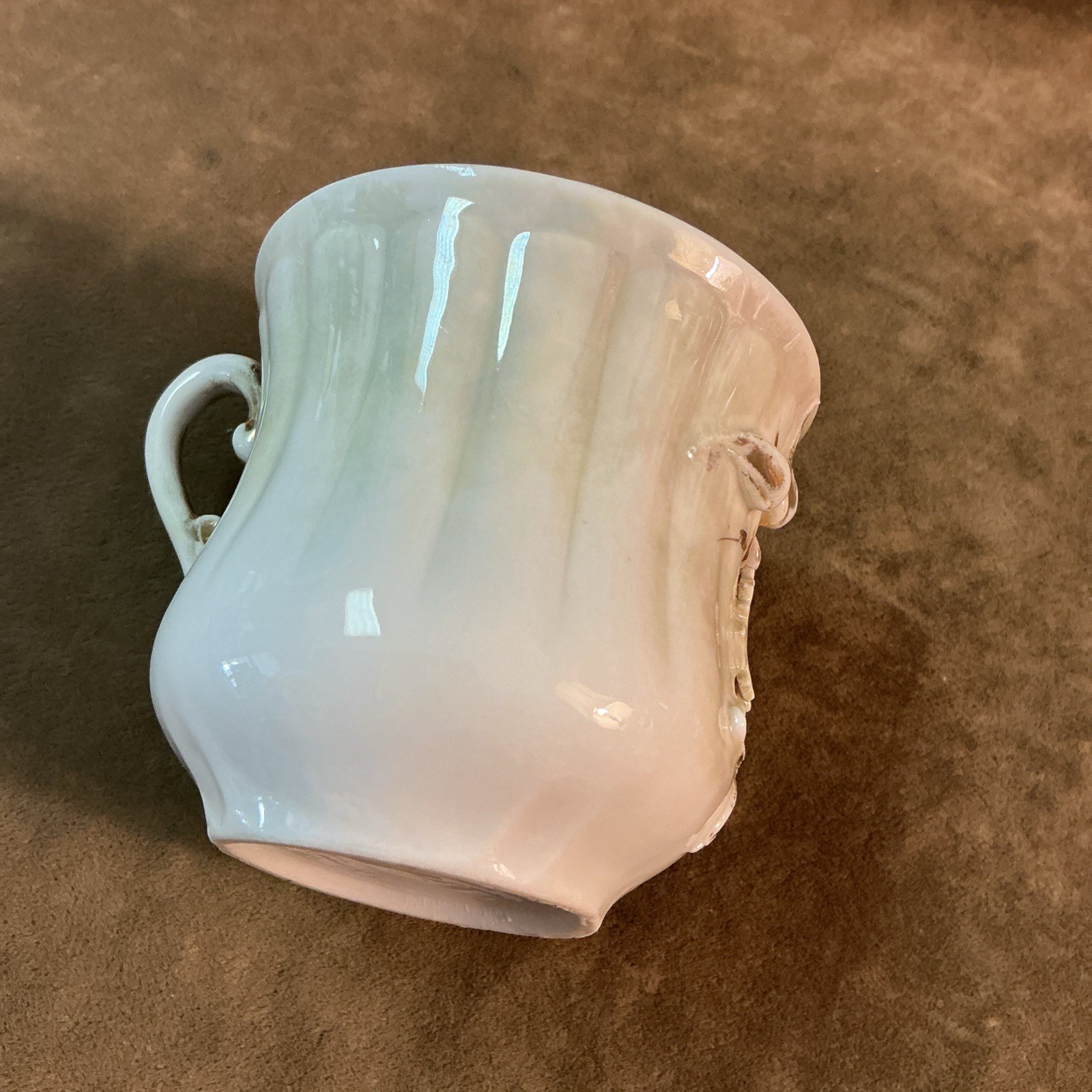 Victorian lusterware remember me hand decorated airbrush floral pattern mug cup