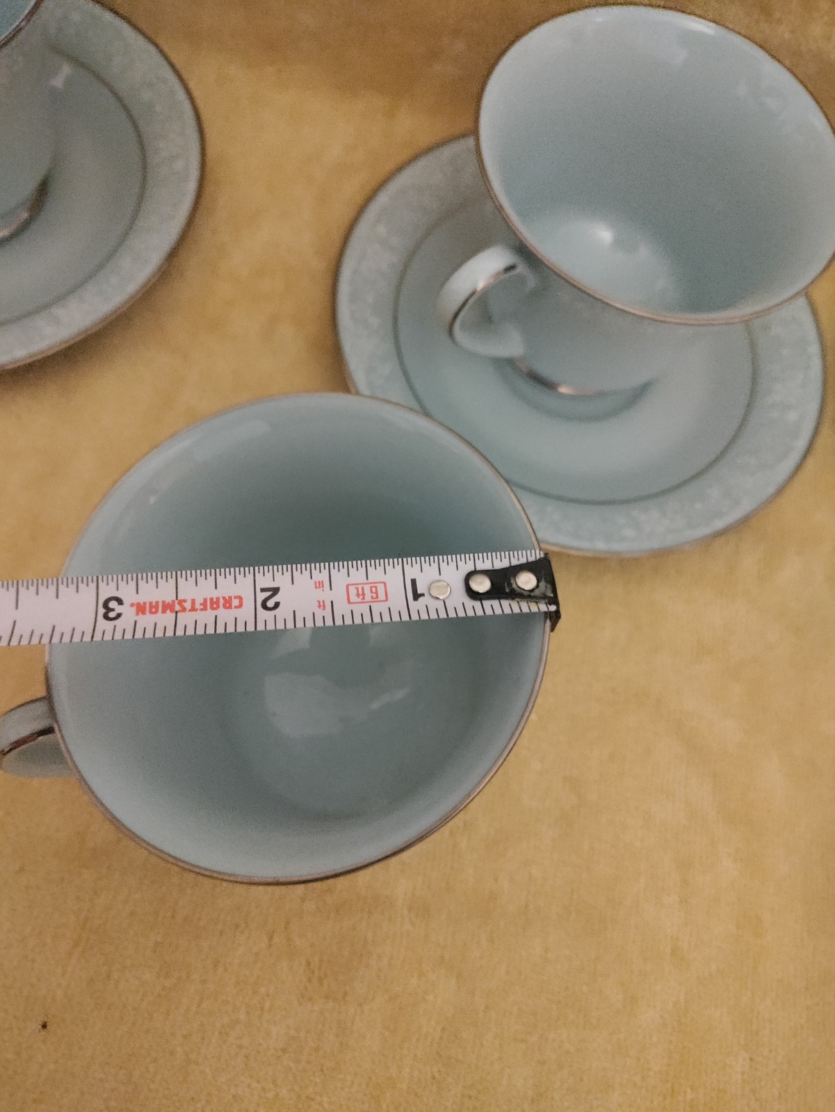 Noritake China Fidelity 4 Cup & 4 Saucers Baby Blue With Gold Trim 8003 W81