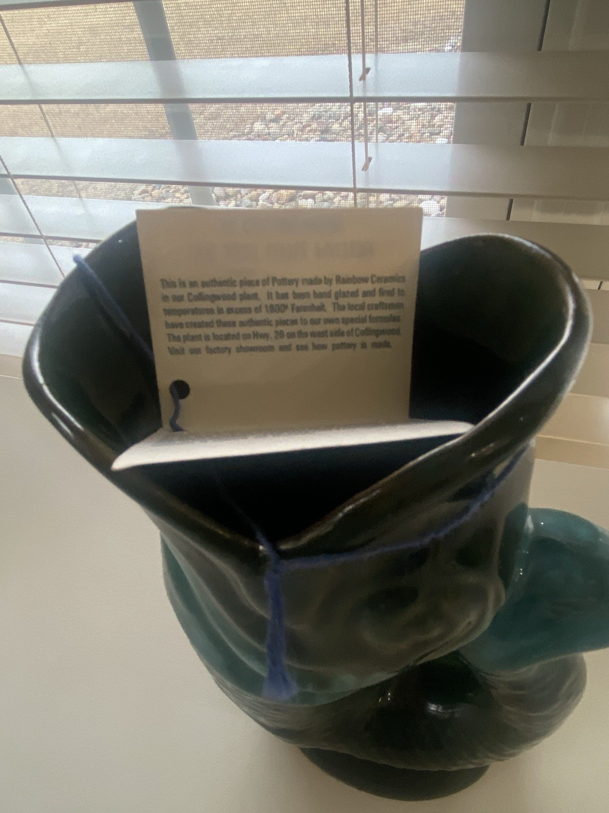 Teal Green Blue Fish Pot Pitcher Gurgle 8in Pottery by Rainbow Ceramics Canada