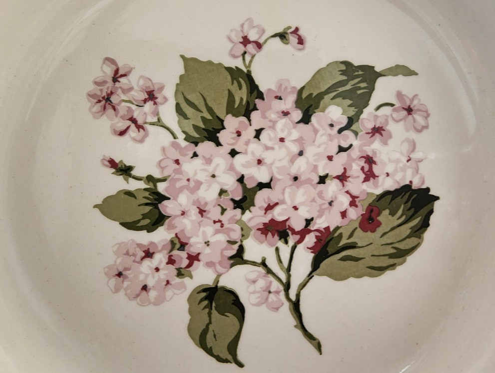 Hydrangea Salad Dessert Plate 8 1/2″ Martha Stewart Stoneware White Pink Green !