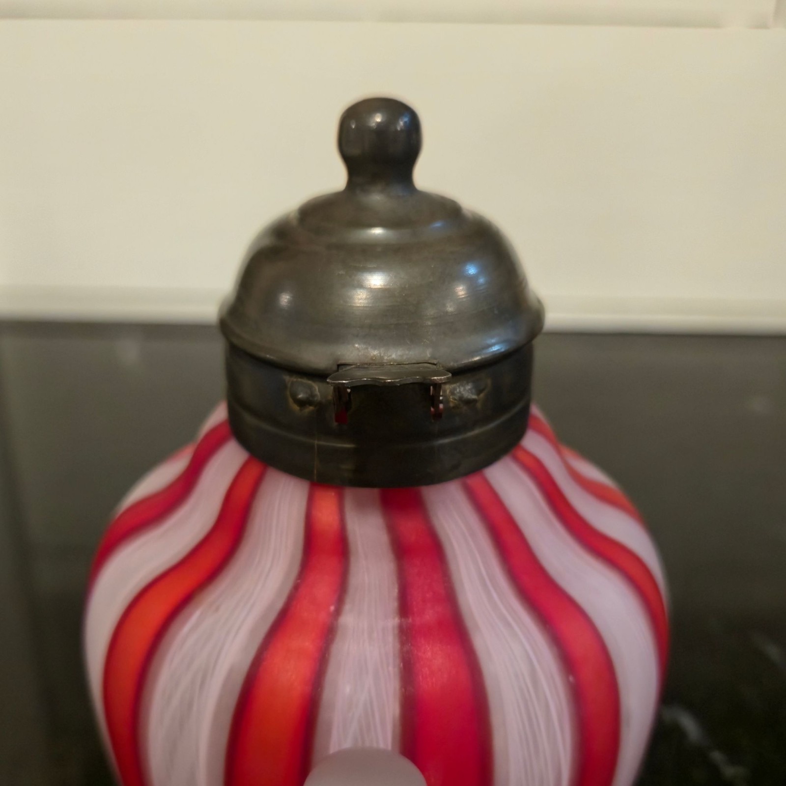 Vintage FRATELLI TOSO Murano Latticino Glass Syrup Jug Italian Victorian cruet