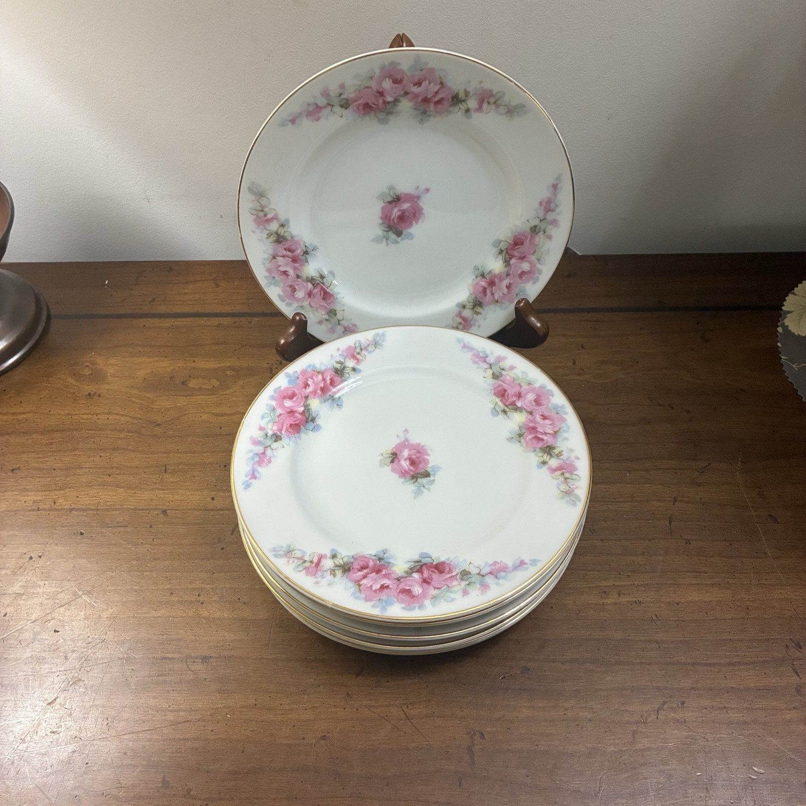 6 Vintage Fine China Corona Bread Dessert Plate Pink Rose Made In Occupied Japan