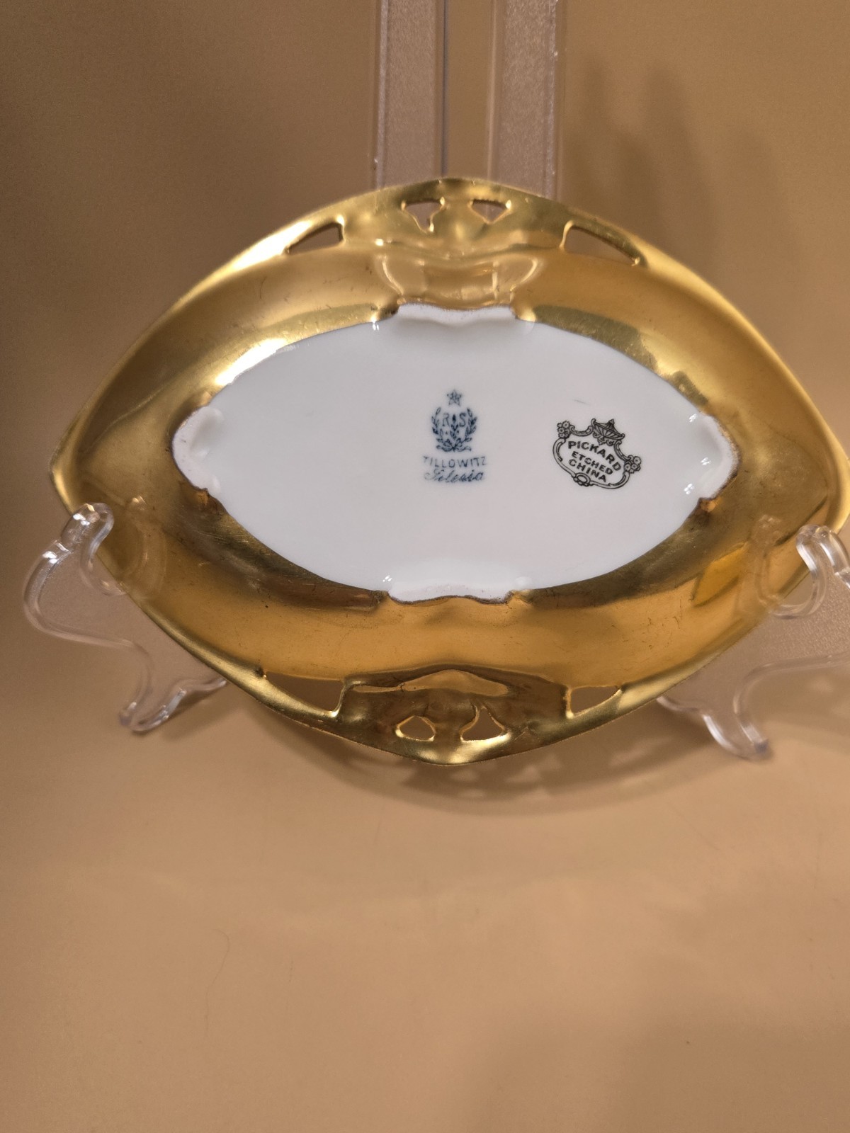 Antique Pickard Gold Encrusted Reticulated Bon Dish Porcelain 24k Silesia 6.5″