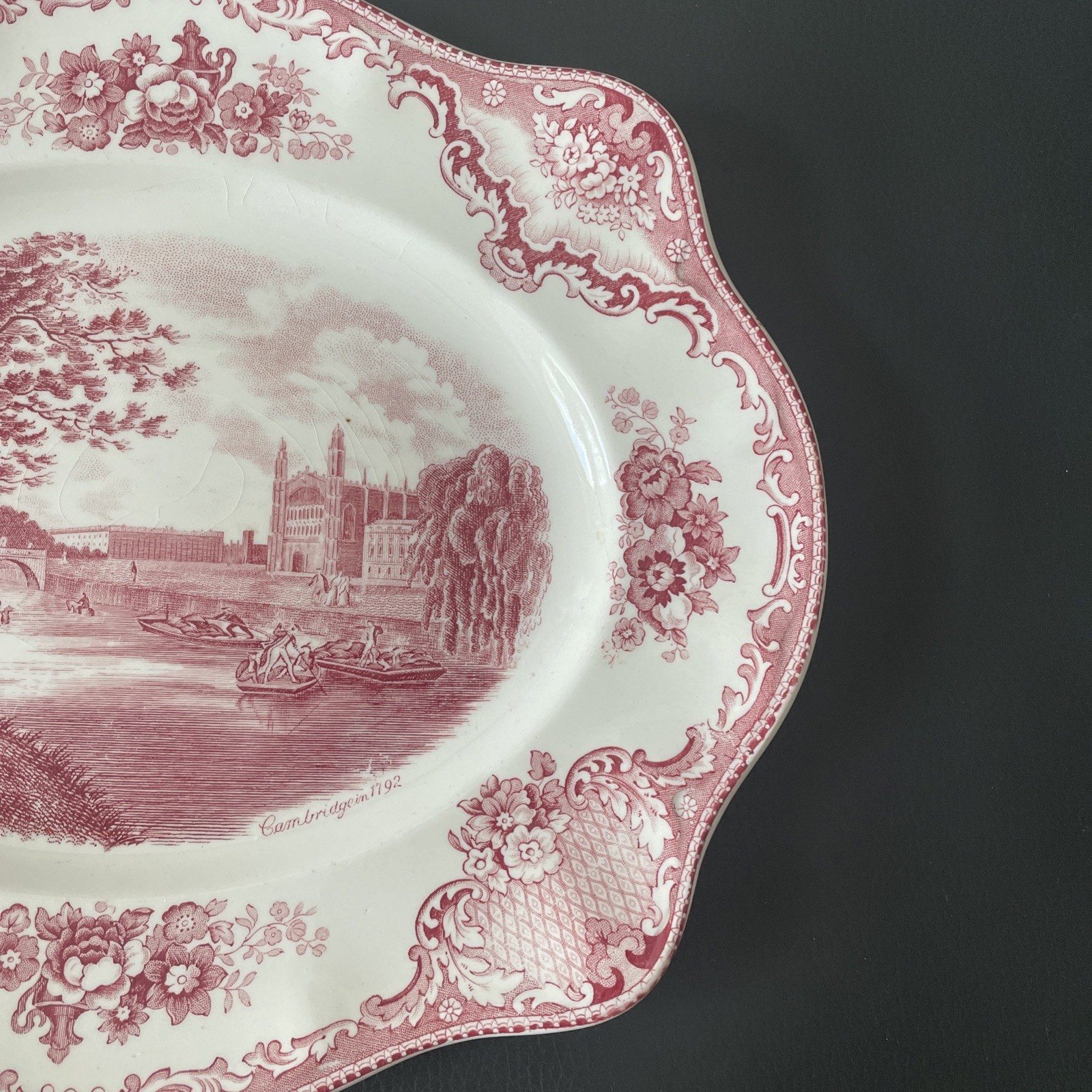 Johnson Brothers Old Britain Castles Cambridge Pink Transferware Platter 12″