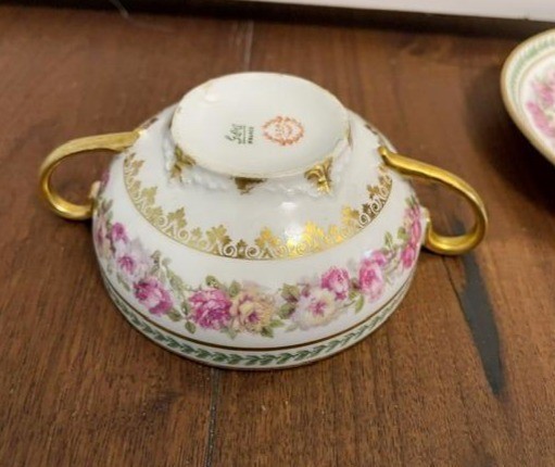 Antique GDA CF Haviland Limoges Two-Handled Cream Soup Bouillon Cup & Saucer