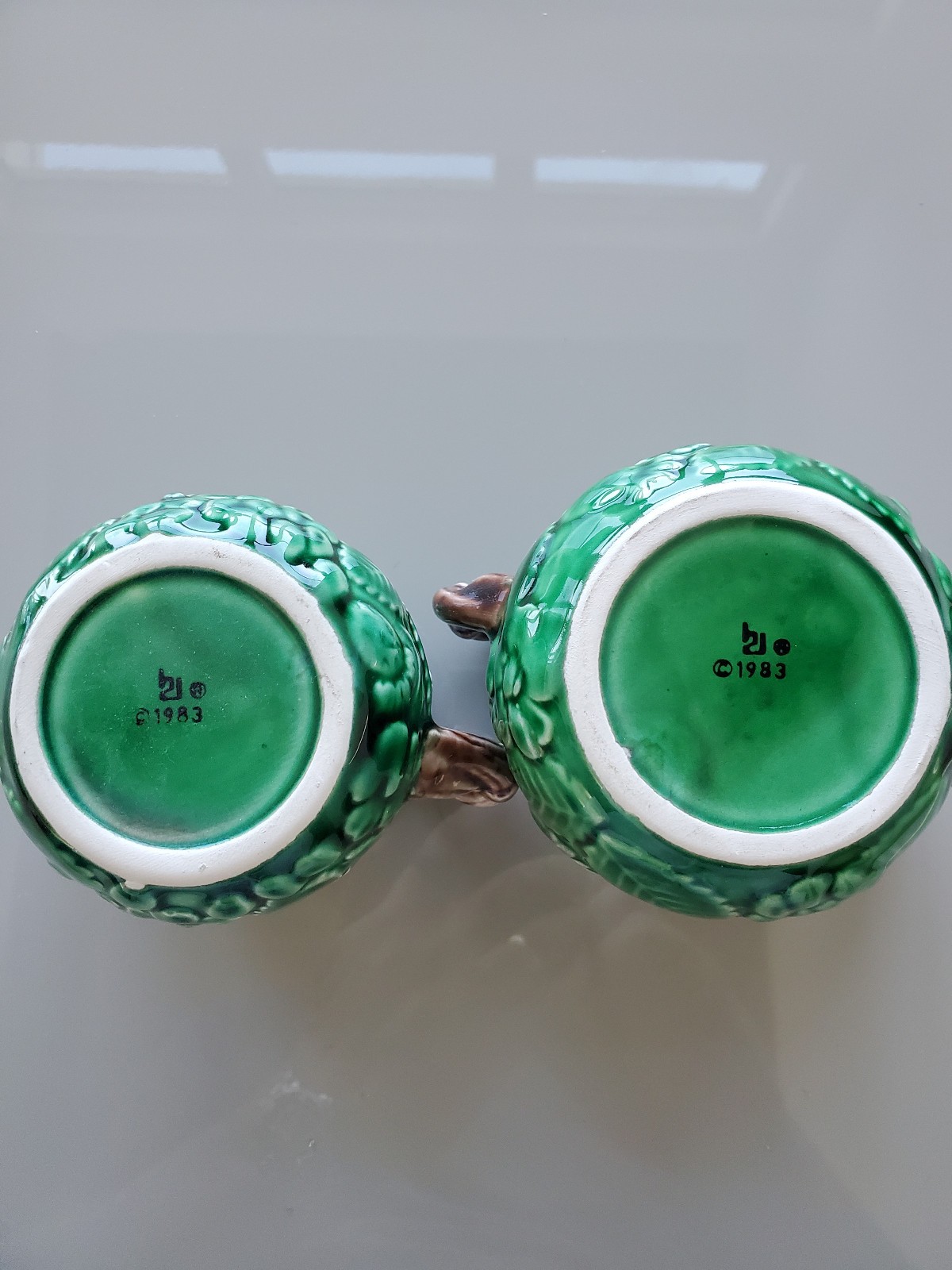 Haldon Group 1983 Majolica Ceramic Creamer and Covered Sugar Bowl