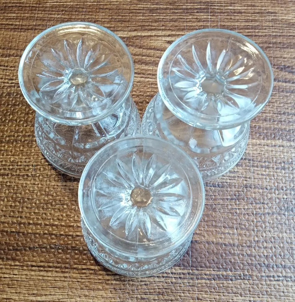 Vintage Wexford Anchor Hocking Pressed Glass 3.5″ Sherbert Fruit Dish Set Of 3