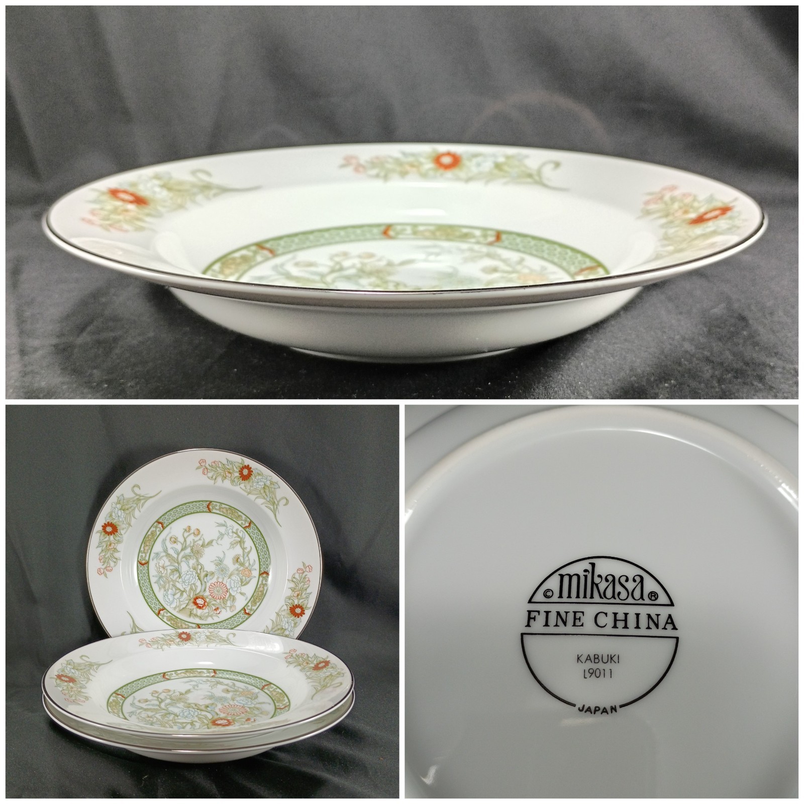 Set of 3 Mikasa KABUKI Rim Soup/ Pasta Bowls 8.25″ #L9011 Japan Discontinued