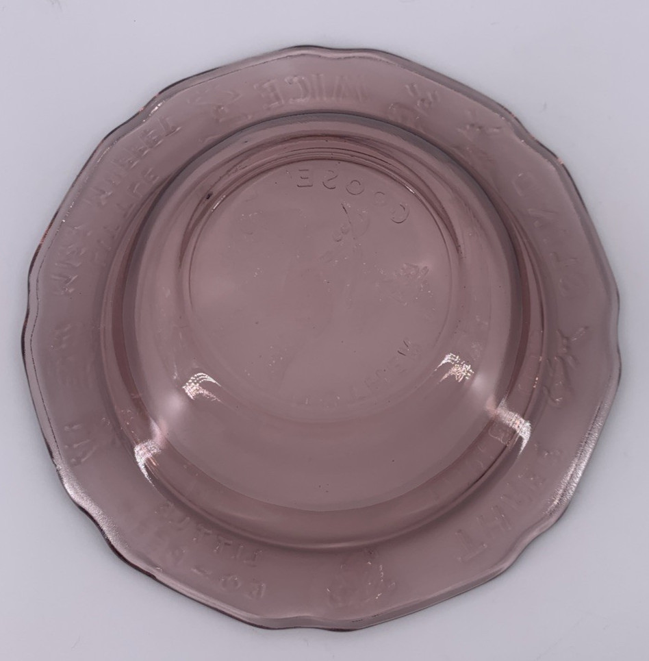 Amethyst Indiana Glass Nursery Rhyme Grill Plate, Bowl and Mug Vintage 3 Pc Set