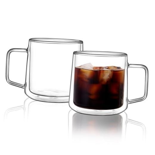 15oz Double Walled Glass Coffee Mugs,Large Insulated Glass Mugs 15oz(2-pack)