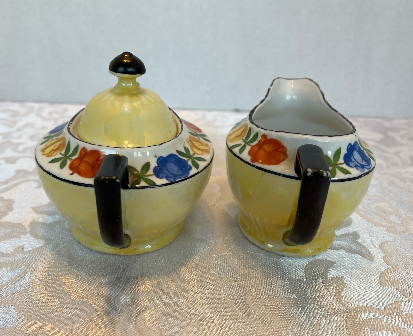 Vintage Schumann Sugar Bowl with Lid And Creamer Marked 16 Germany See Picture