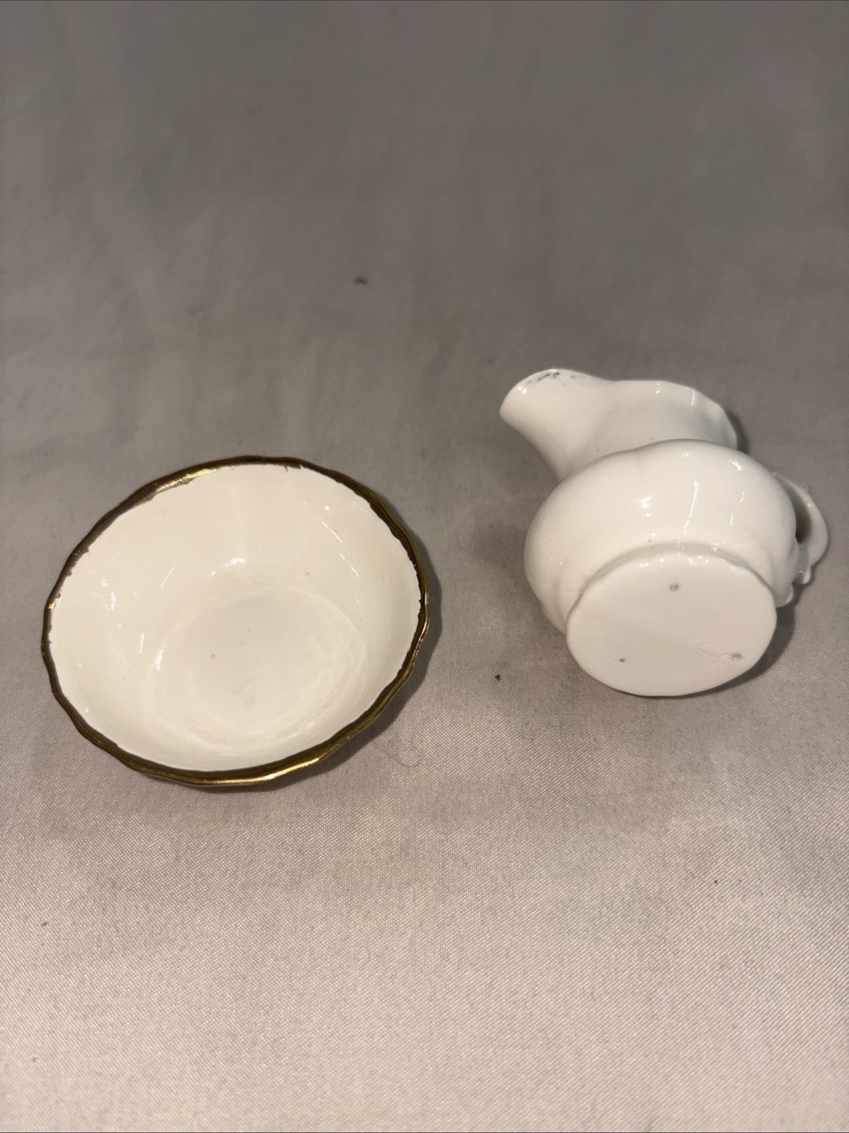 Vintage Mini Creamer And Saucer White With A Gold Trim #B30