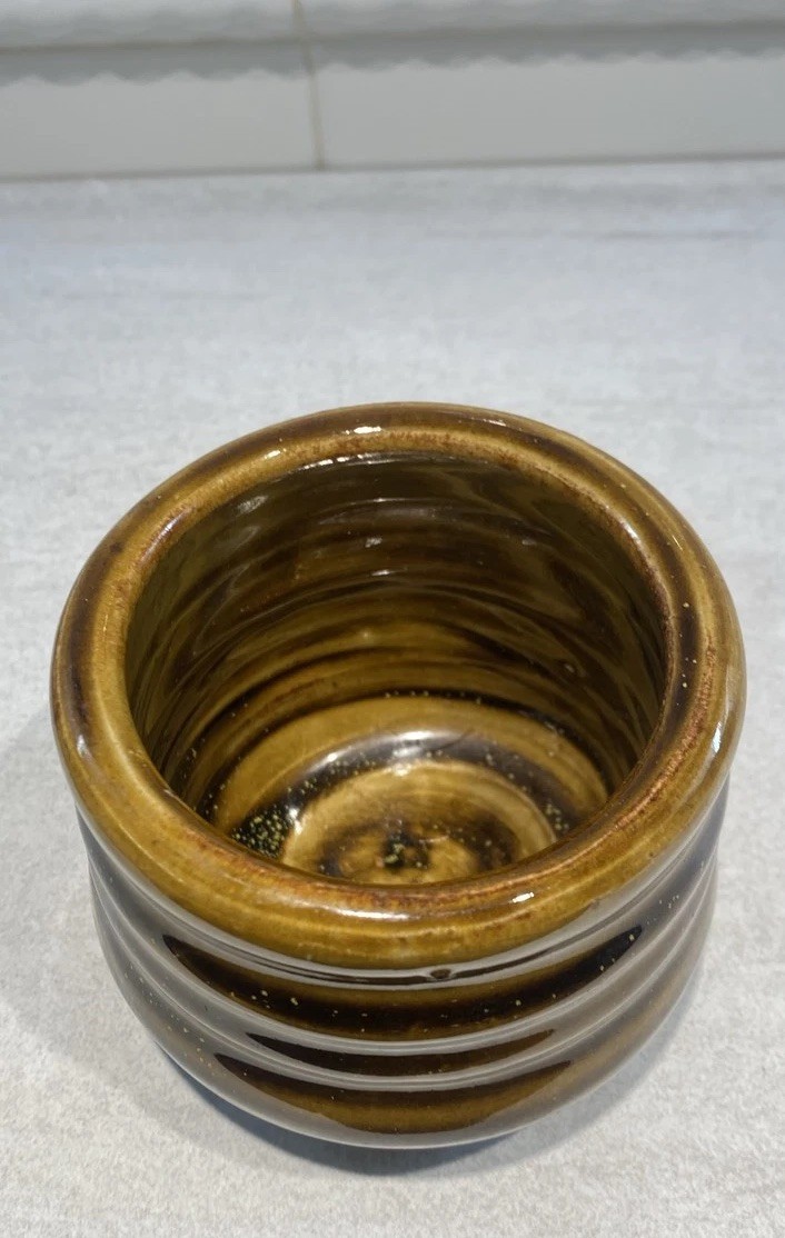 Studio Art Pottery Cup Yunomi Tea Mug Hand Thrown Brown Drip Glaze