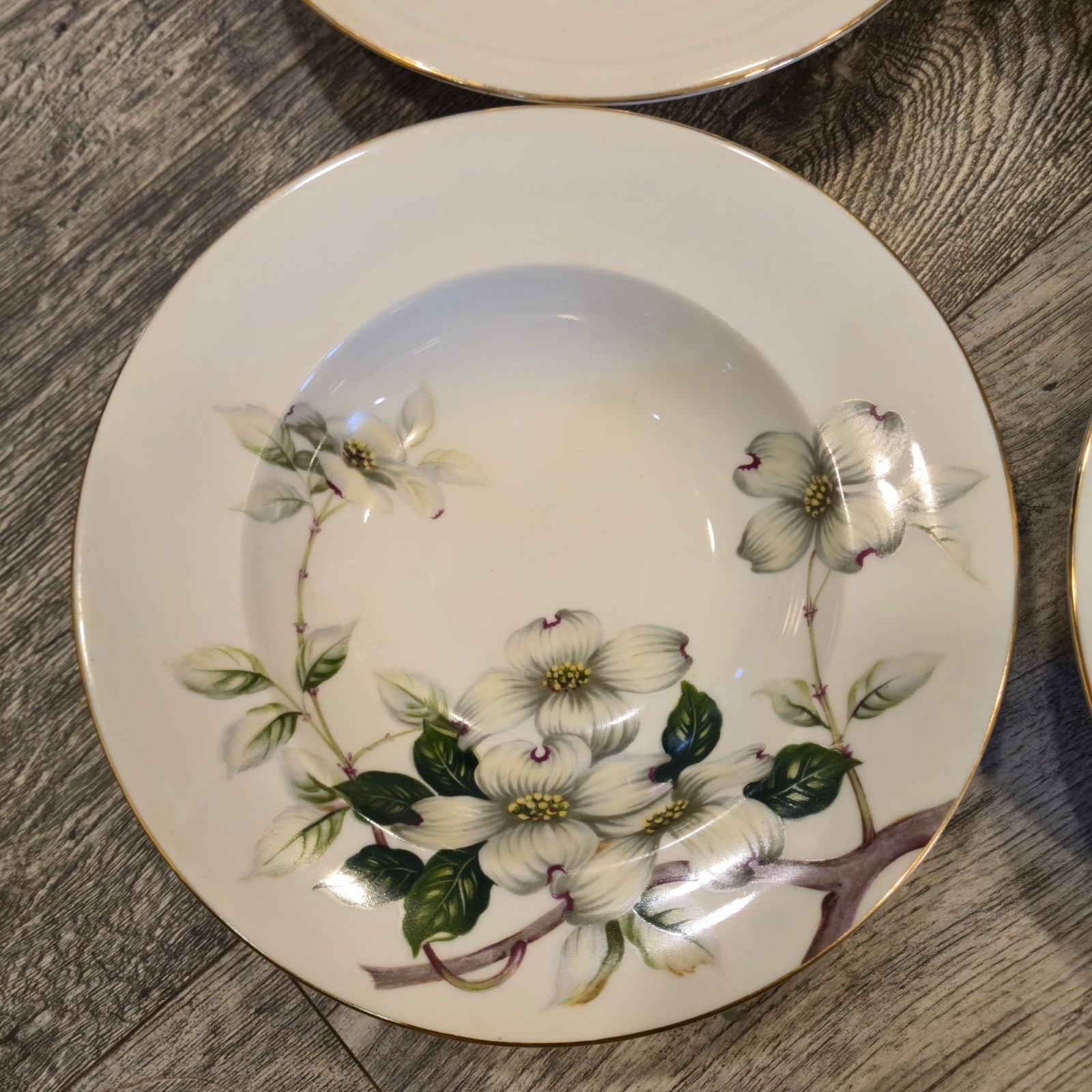 Vintage Dogwood floral Rimmed Soup Bowls Livonia Meito made in Occupied Japan x4