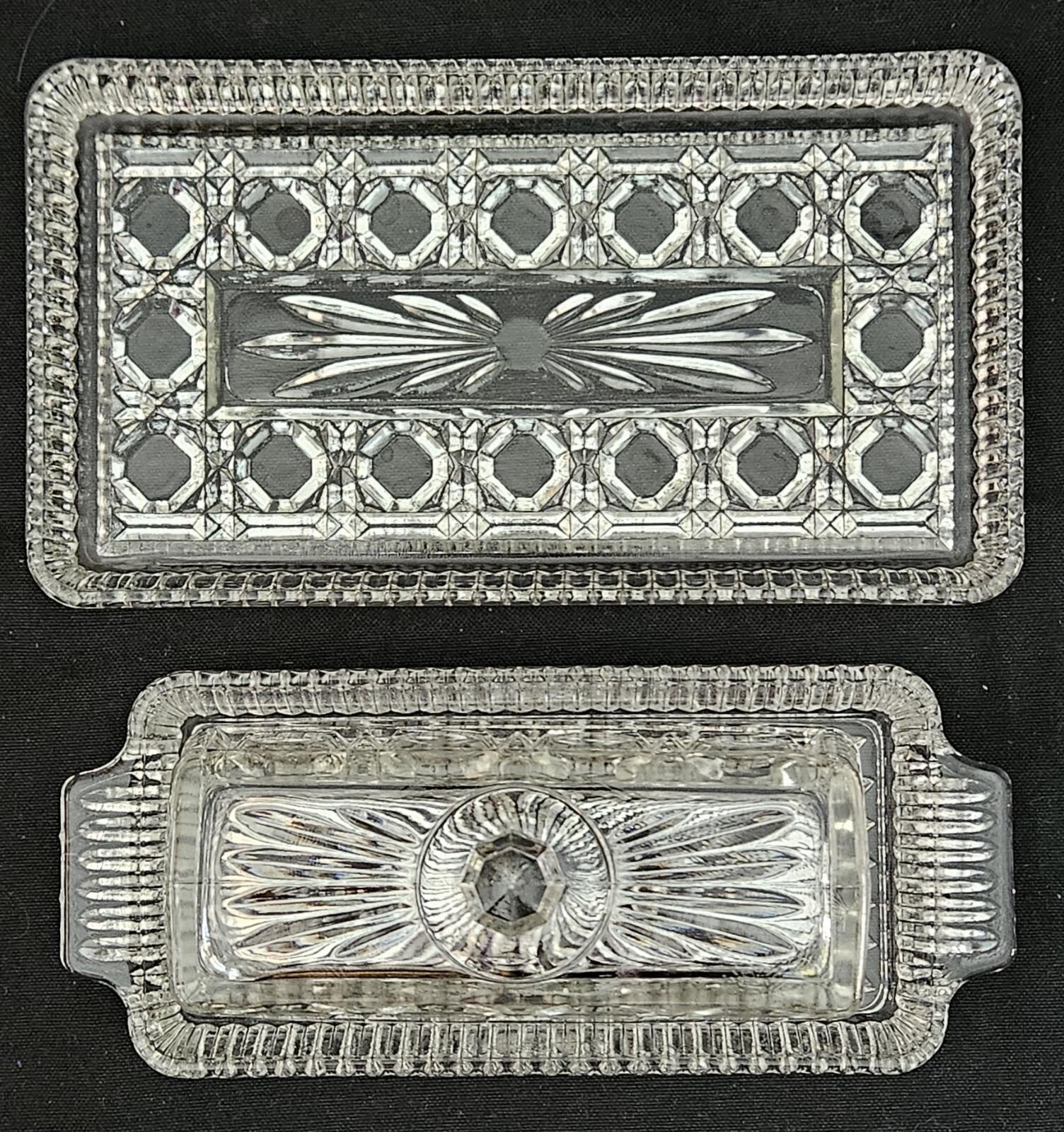 Vintage FEDERAL Glass WINDSOR Butter Dish With Lid and Small Serving Tray Clear