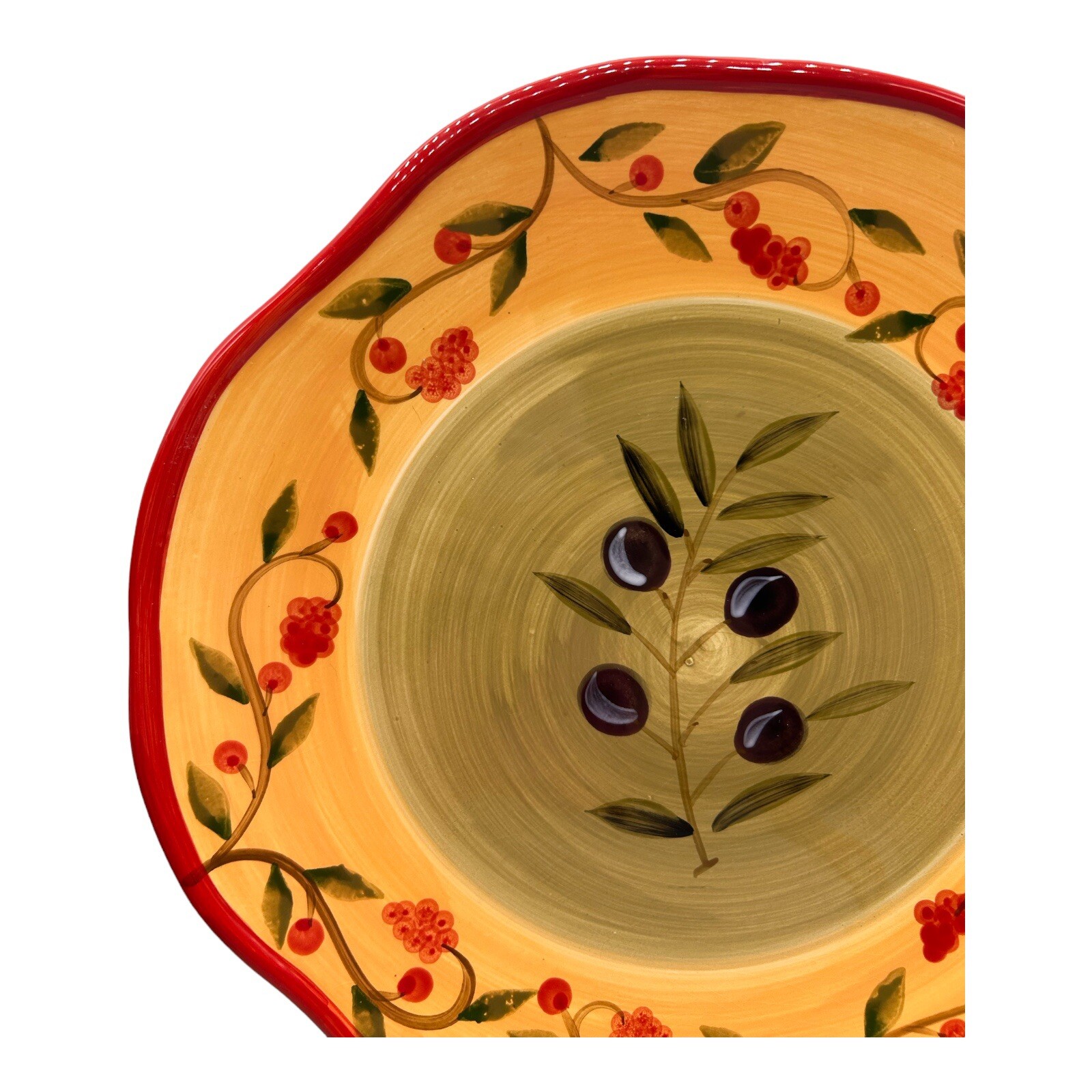 Primavera Hand Painted by Casa Elite Round Platter Olives & Orange Italian 12″