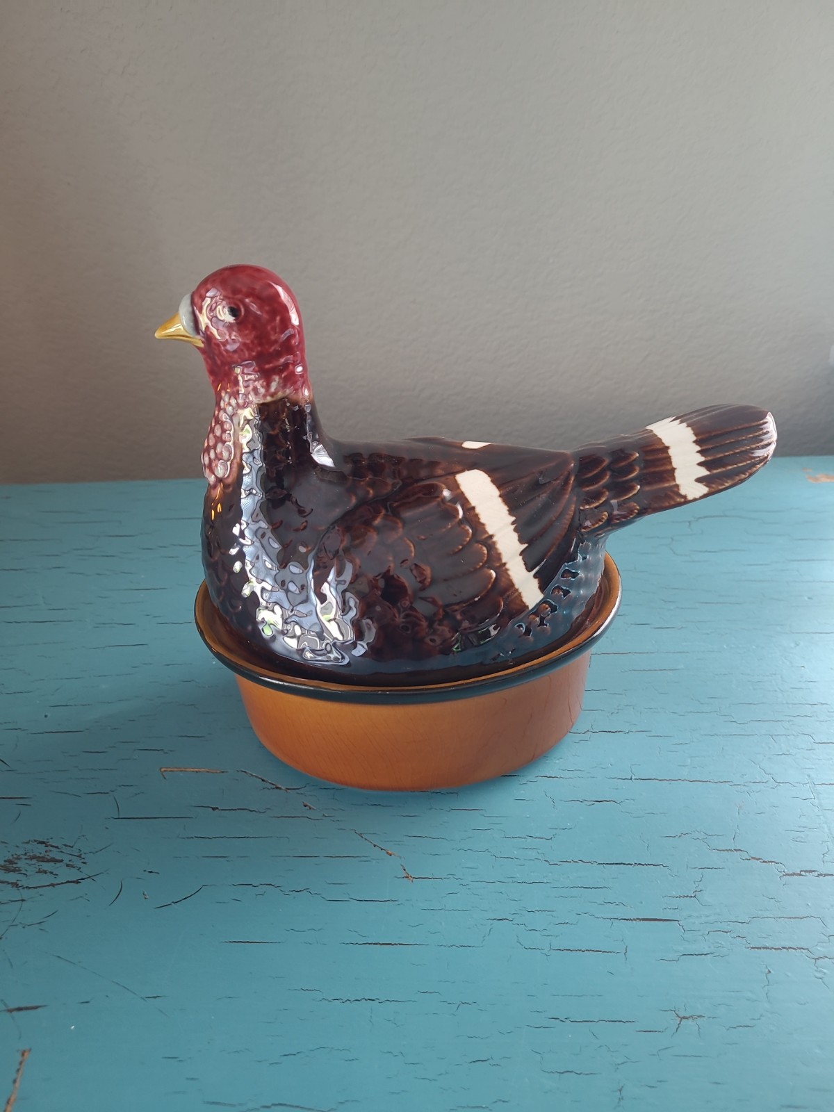 Vintage 1960s Secal Portugal Turkey On A Nest Majolica Casserole Dish