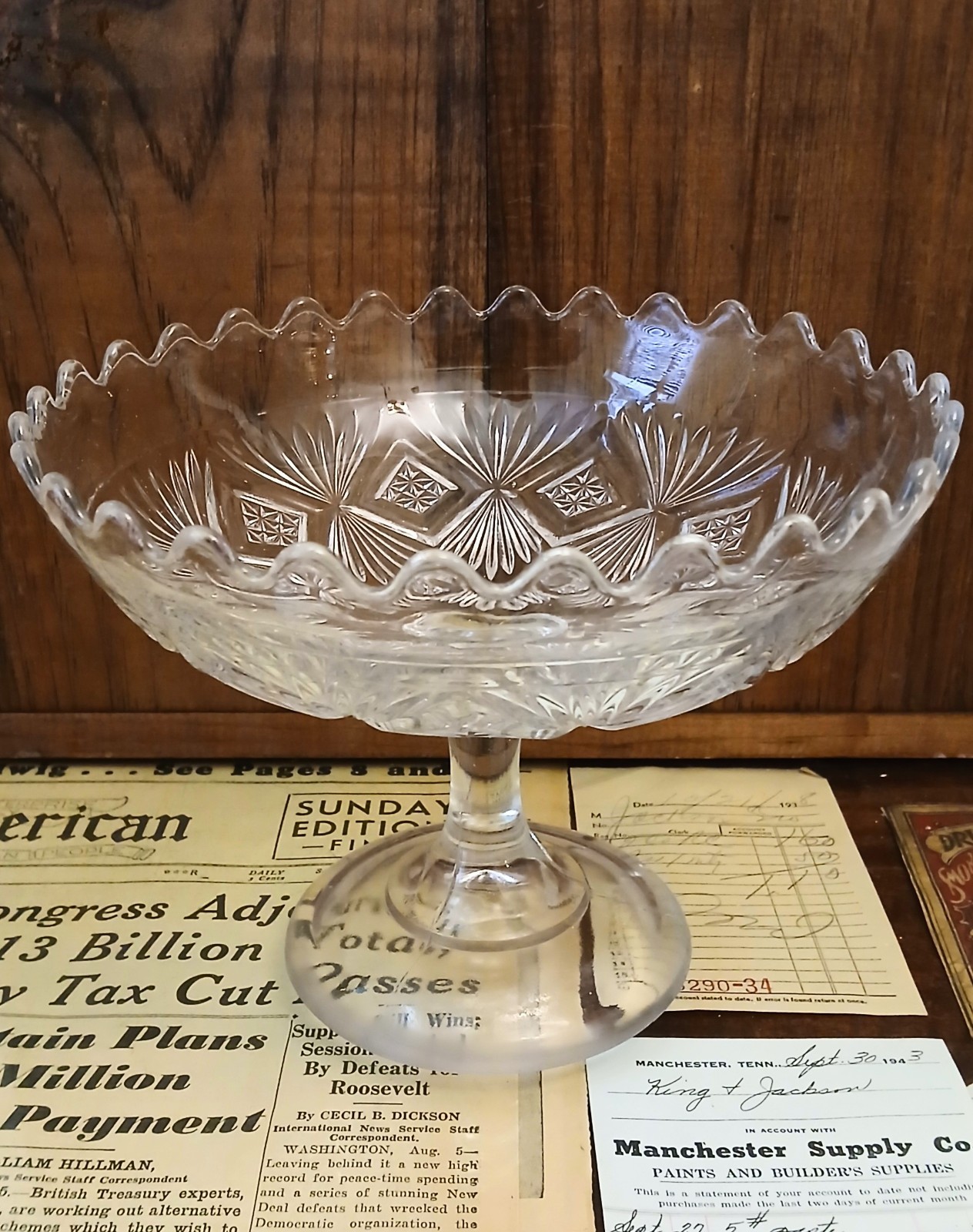 EAPG Bryce Higbee Glass Co Sheaf & Diamond (Melrose) Compote circa 1905 PERFECT!