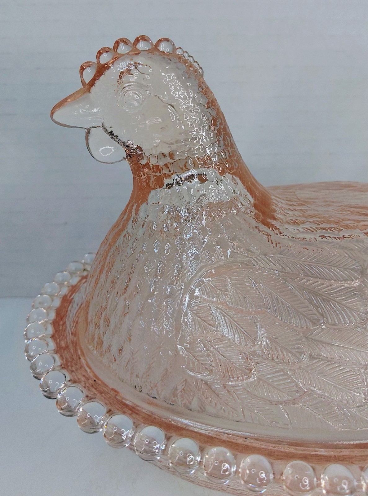 Vintage Indiana Glass Hen On Nest Rare Light Pink Peach MCM HON 7″