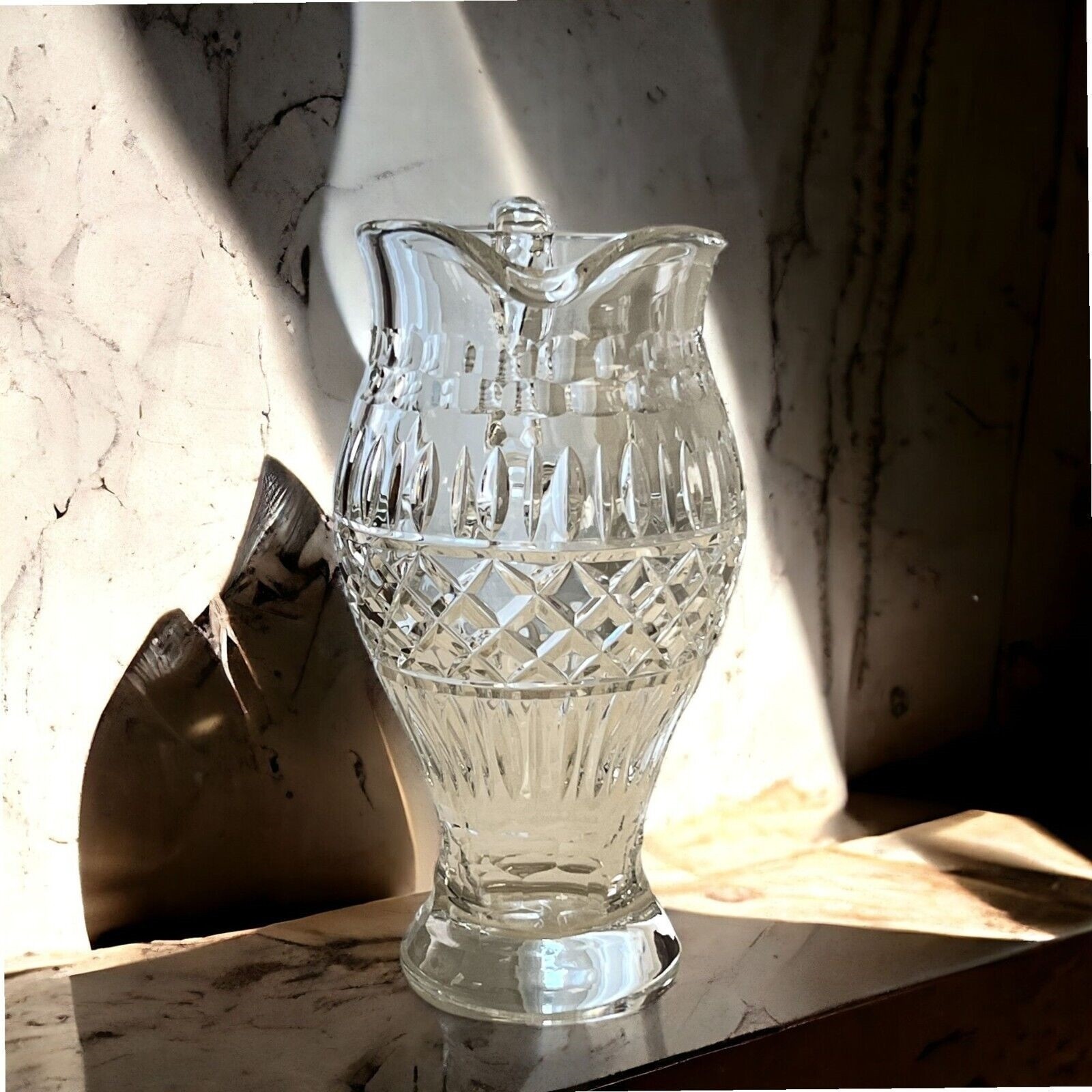 Crystal Pitcher 40 oz Footed Decorative 9 1/2″ Tall Applied Handle Unbranded