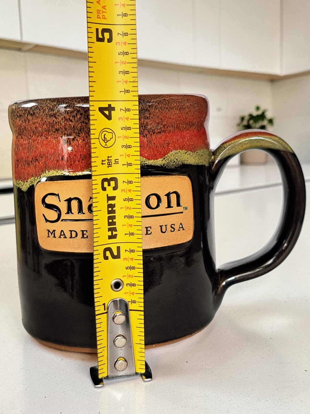 Snap-On Deneen Pottery Handmade Ceramic Coffee Mug 16 oz Red Drip Glaze USA