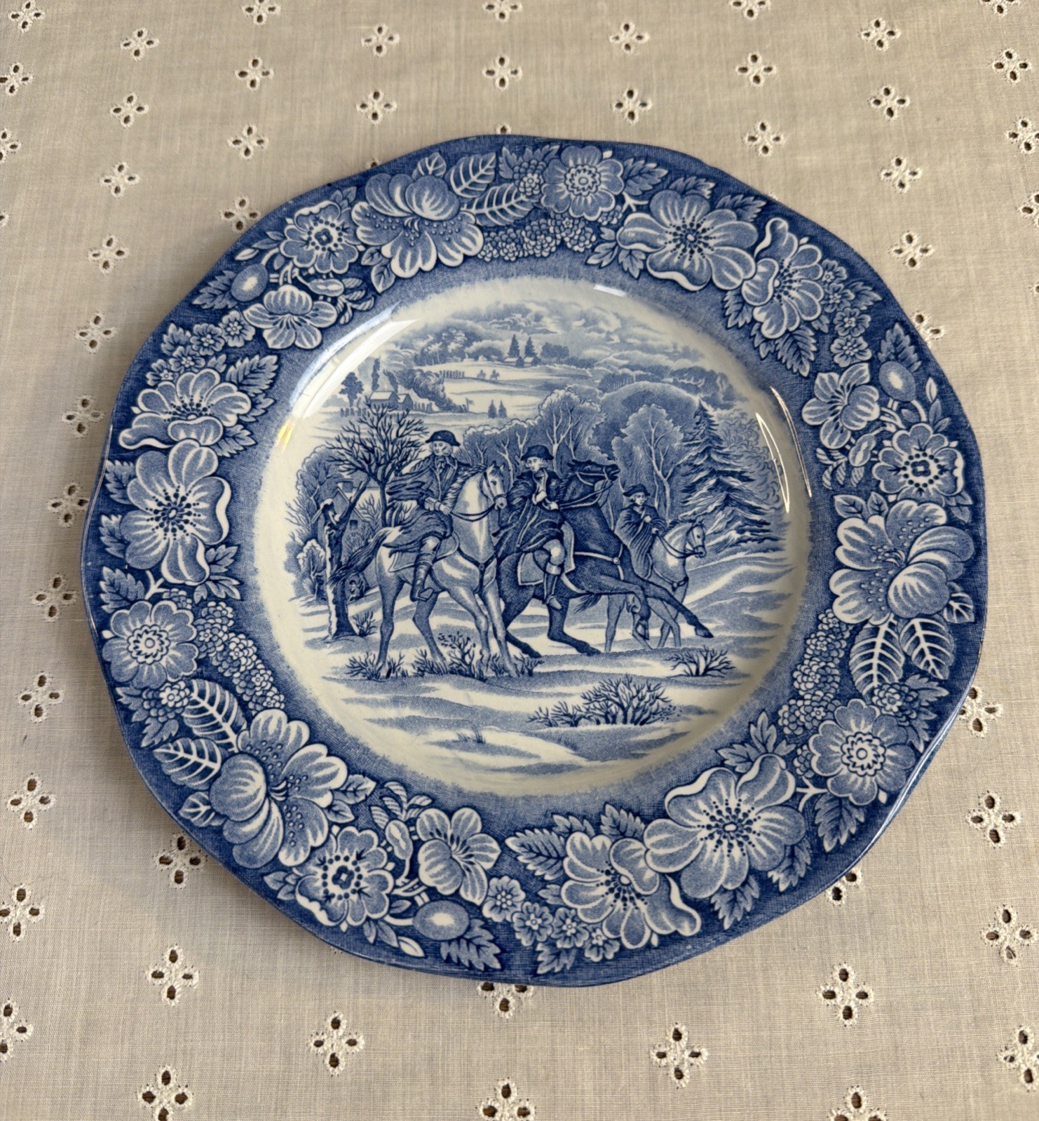 Staffordshire Liberty Blue Luncheon Plate George Washington@Valley Forge 8 3/4”