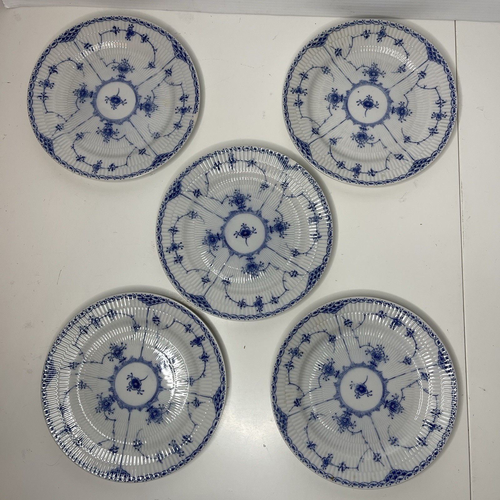 Blue Fjord Lipper & Mann Japan Blue & White 9 Pc Lot Salad Saucer Bread Plates