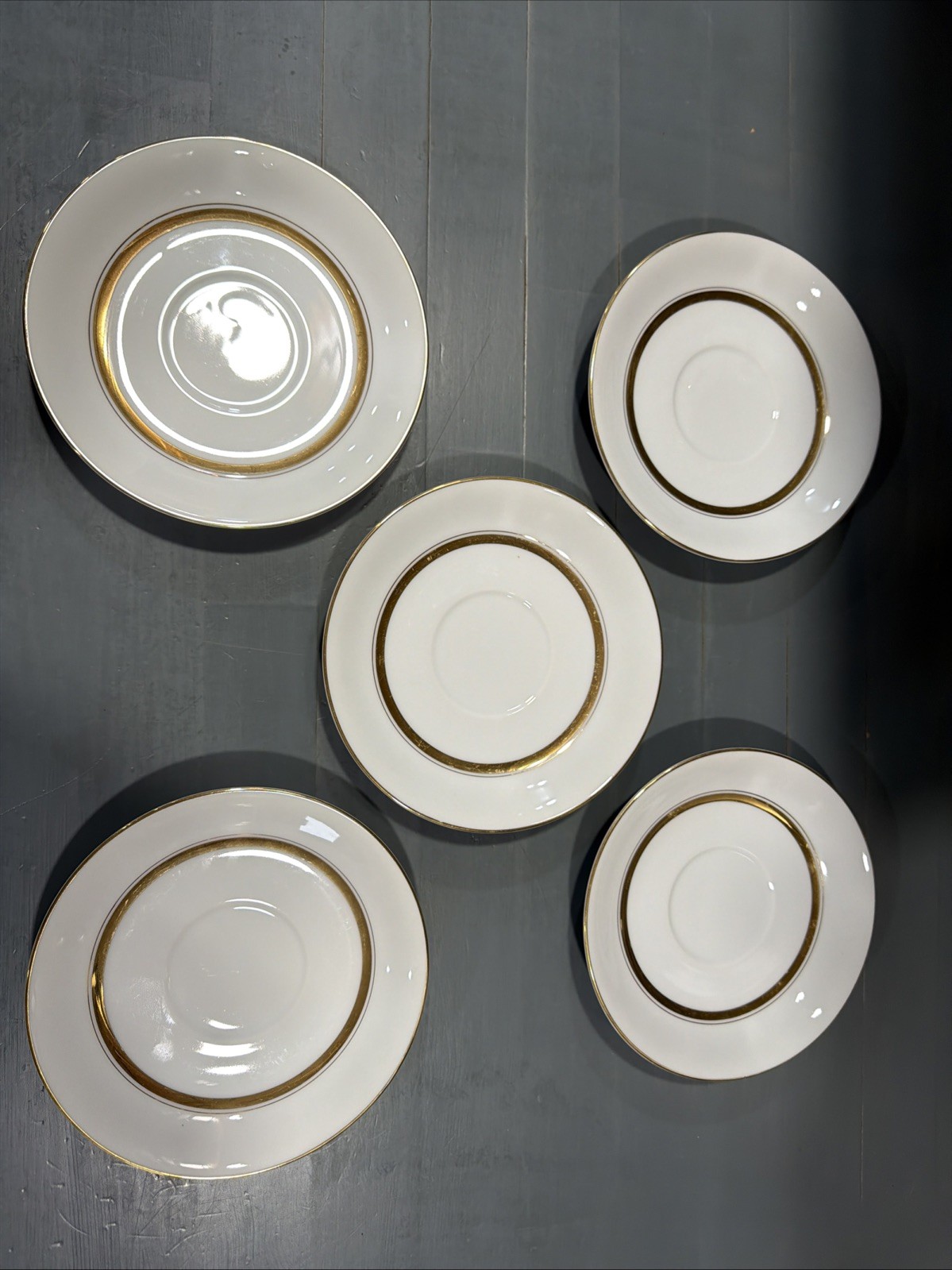 Set Of 5 Vintage Empress China Crown Gold 1838 Saucers 6” Japan