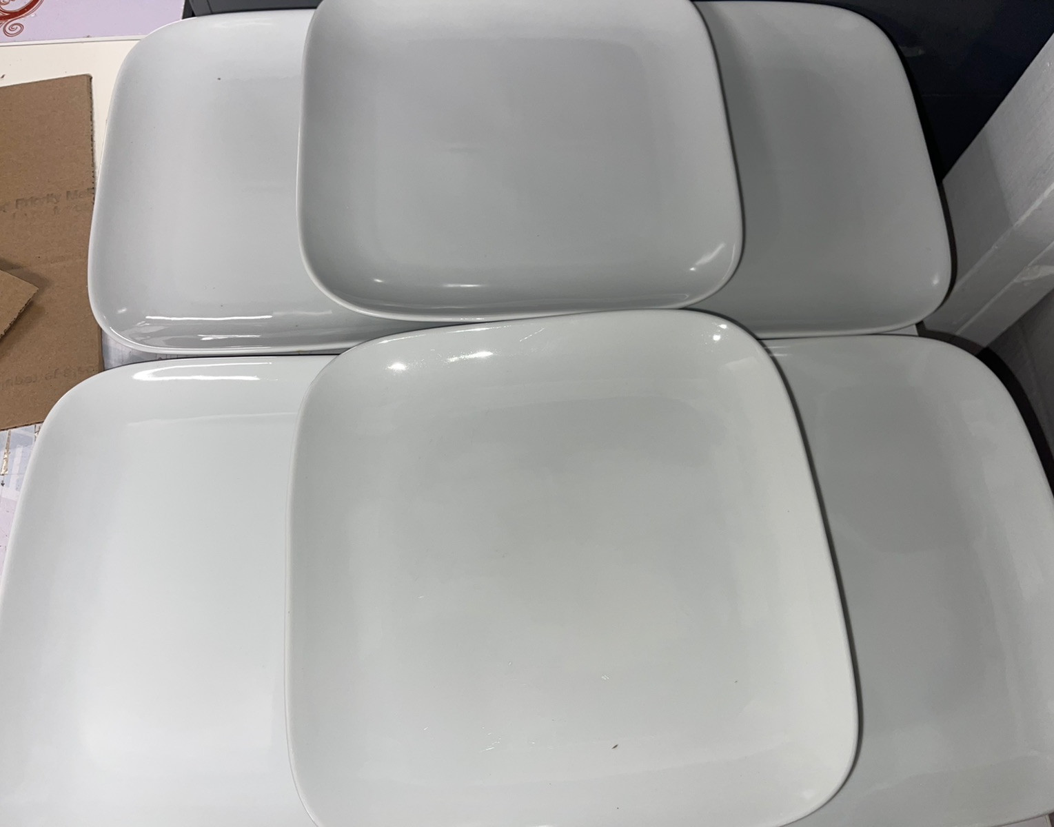 Set Of 6 Pier 1 New Luminous Square White Dinner Plates Set Elegant Dining Dish
