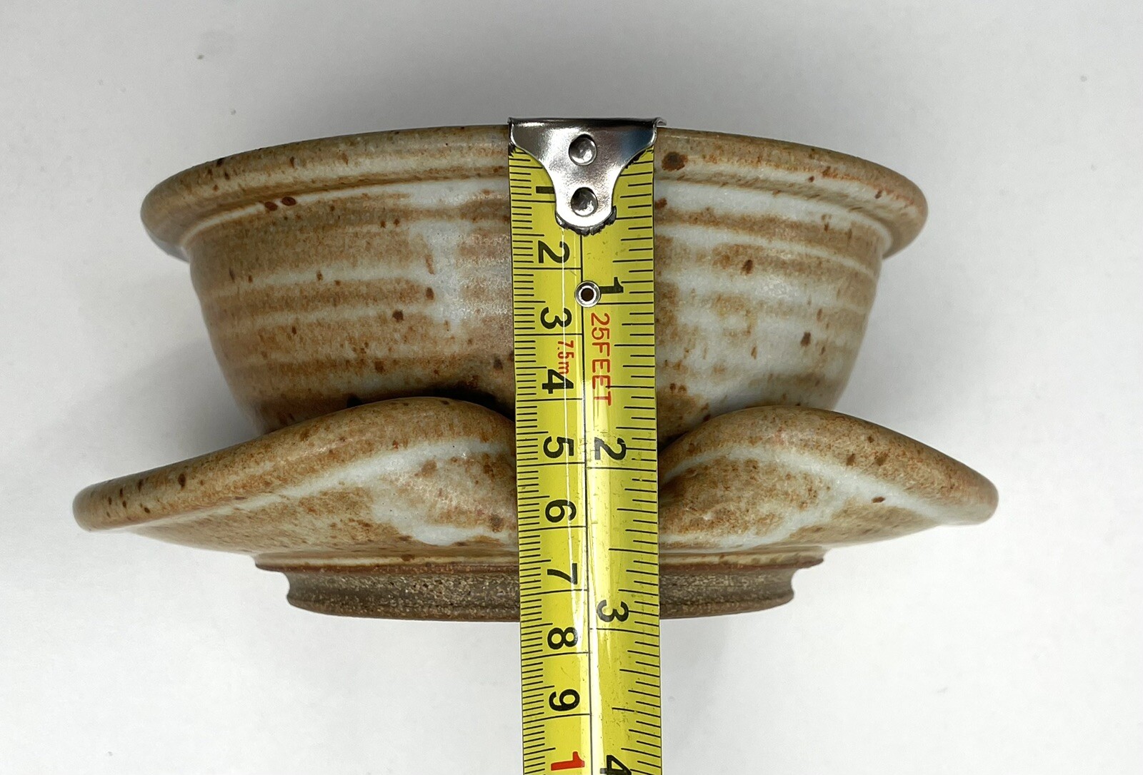 Vintage Drip Glaze Pottery Bowl with Attached Plate Signed