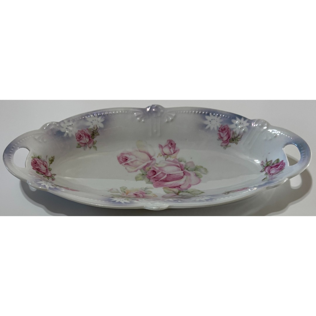 Vintage Ceramic Relish Dish Bavaria Germany Flower Floral White Pink Blue Green